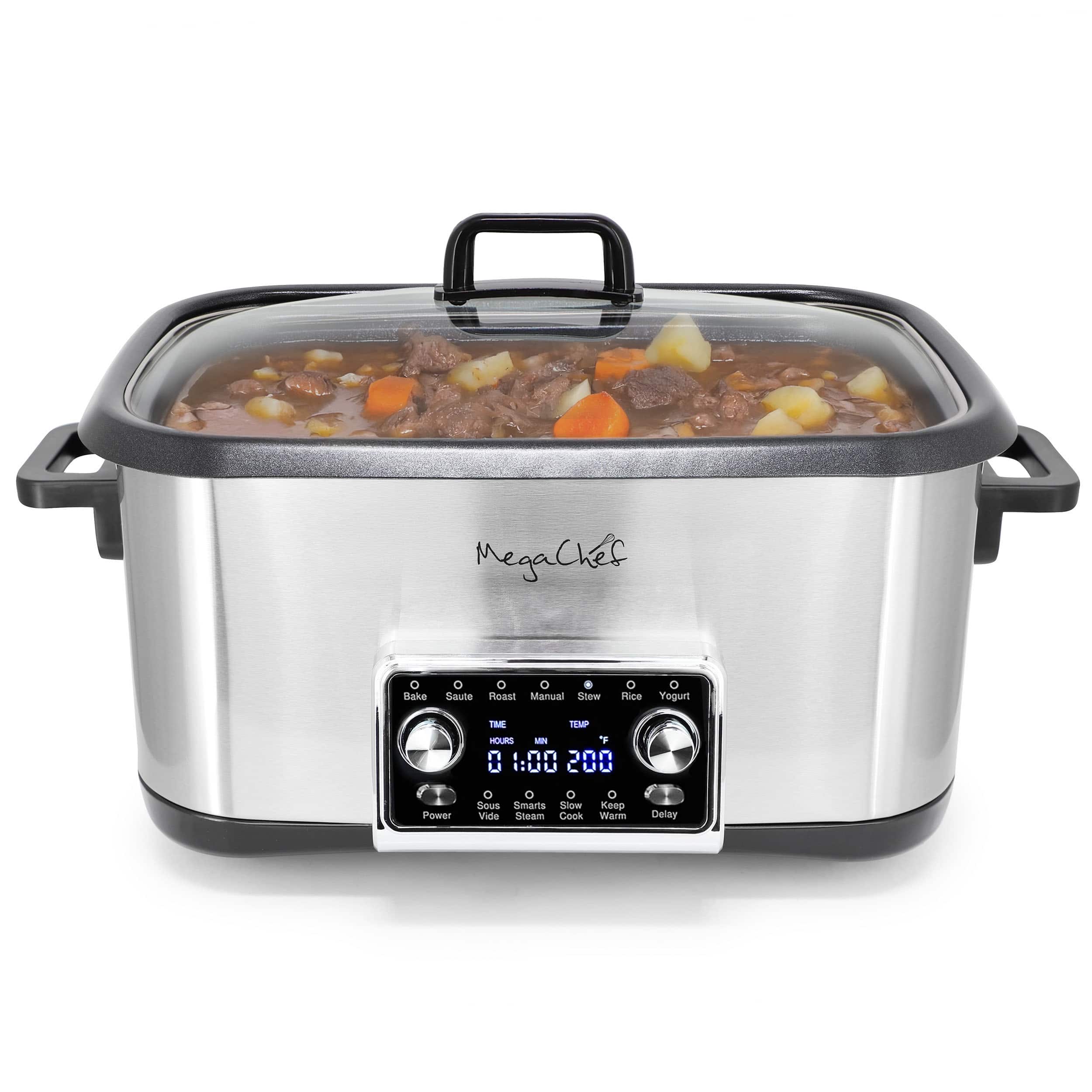 MegaChef - 8 Quart 12-in-1 Deluxe Multi Cooker with Sous Vide and Multi-Functions - Silver