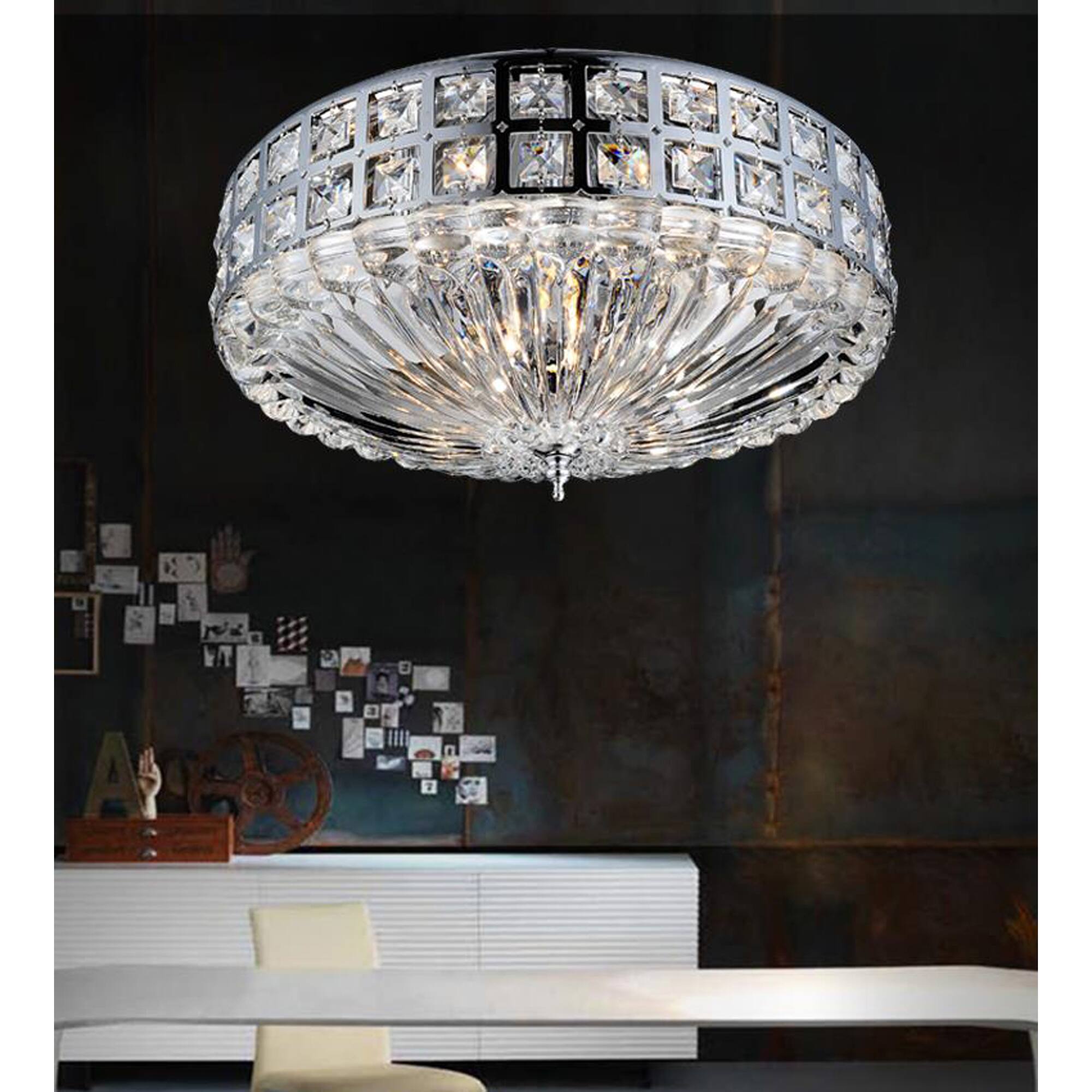 Angle. CWI Lighting - Bloome 6 Light Bowl Flush Mount With Chrome Finish - Chrome.