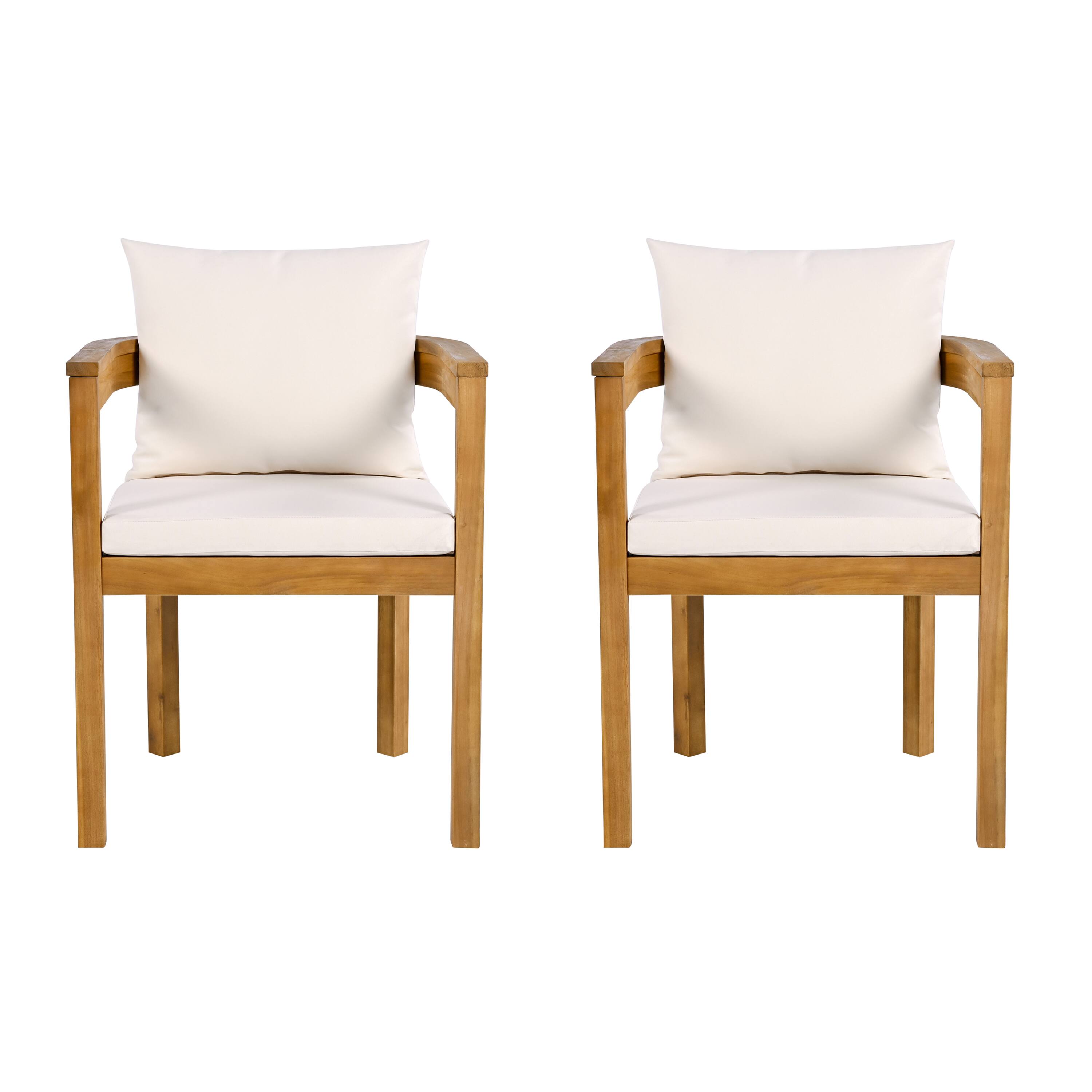 Angle. Mondawe - Set of 2 Outdoor Acacia Wood Dining Chair with Cushion - Teak+ Beige.