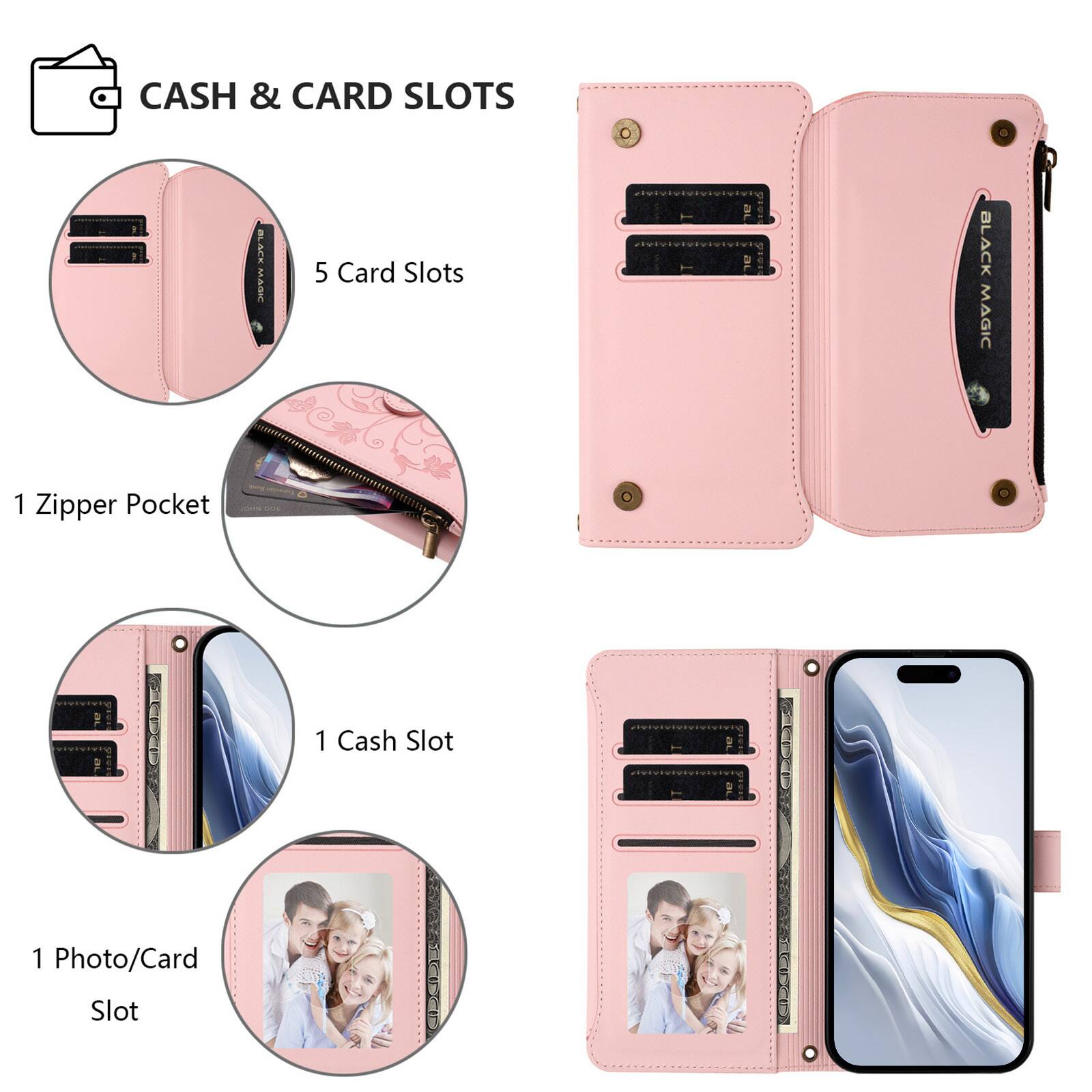 UUCOVER Wallet Case for iPhone 17 Pro with Card Cash Slots, Zipper ...