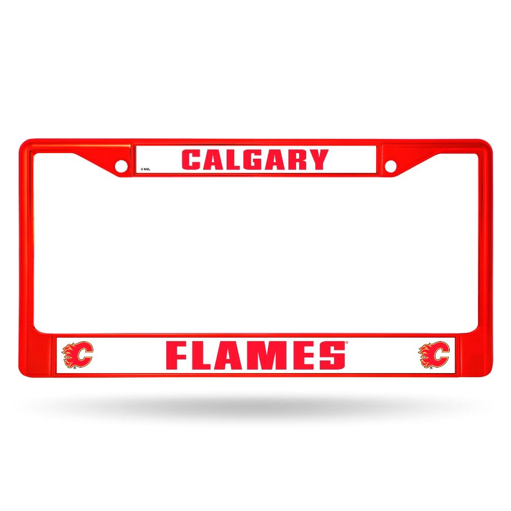 Calgary Flames Chrome Metal (Red Painted) License Plate Frame
