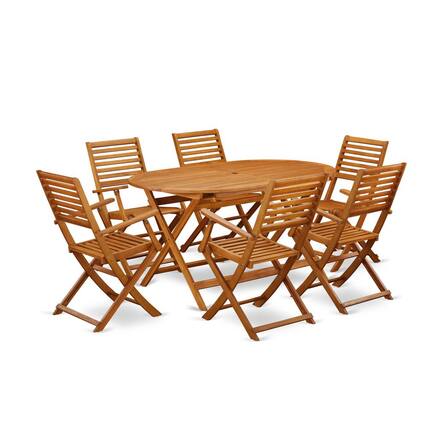 Front. East West Furniture - Wooden Patio Set Natural Oil - Brown.