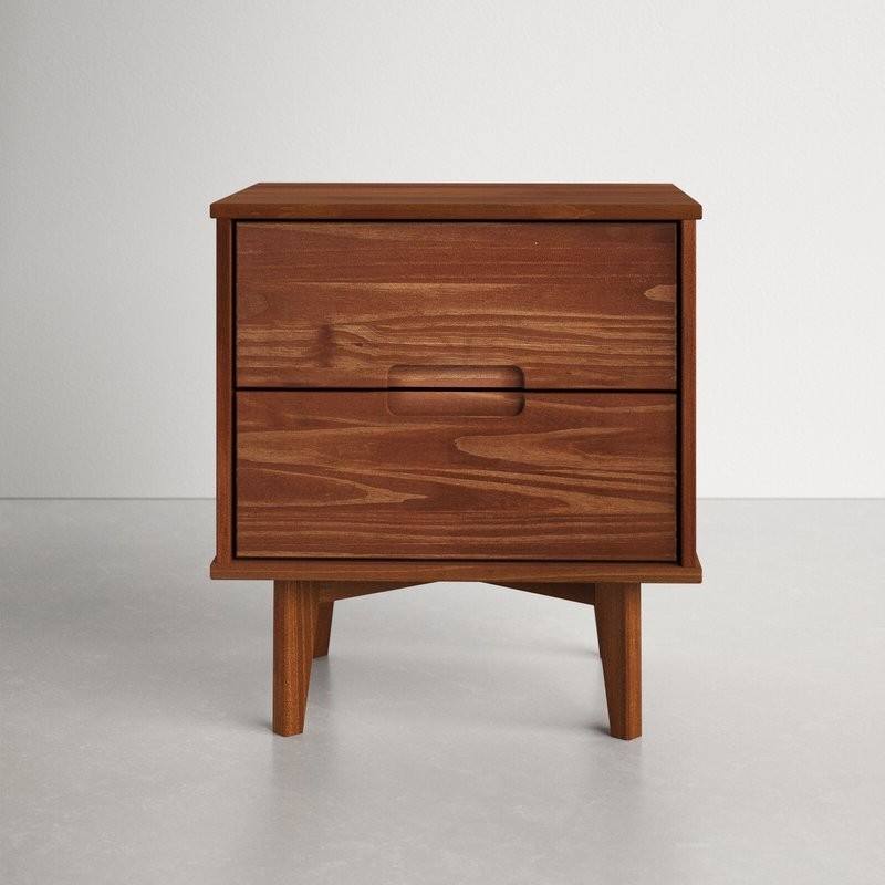 Angle. Hivvago - FarmHouse 2 Drawer Solid Wood Nightstand Walnut - Walnut.