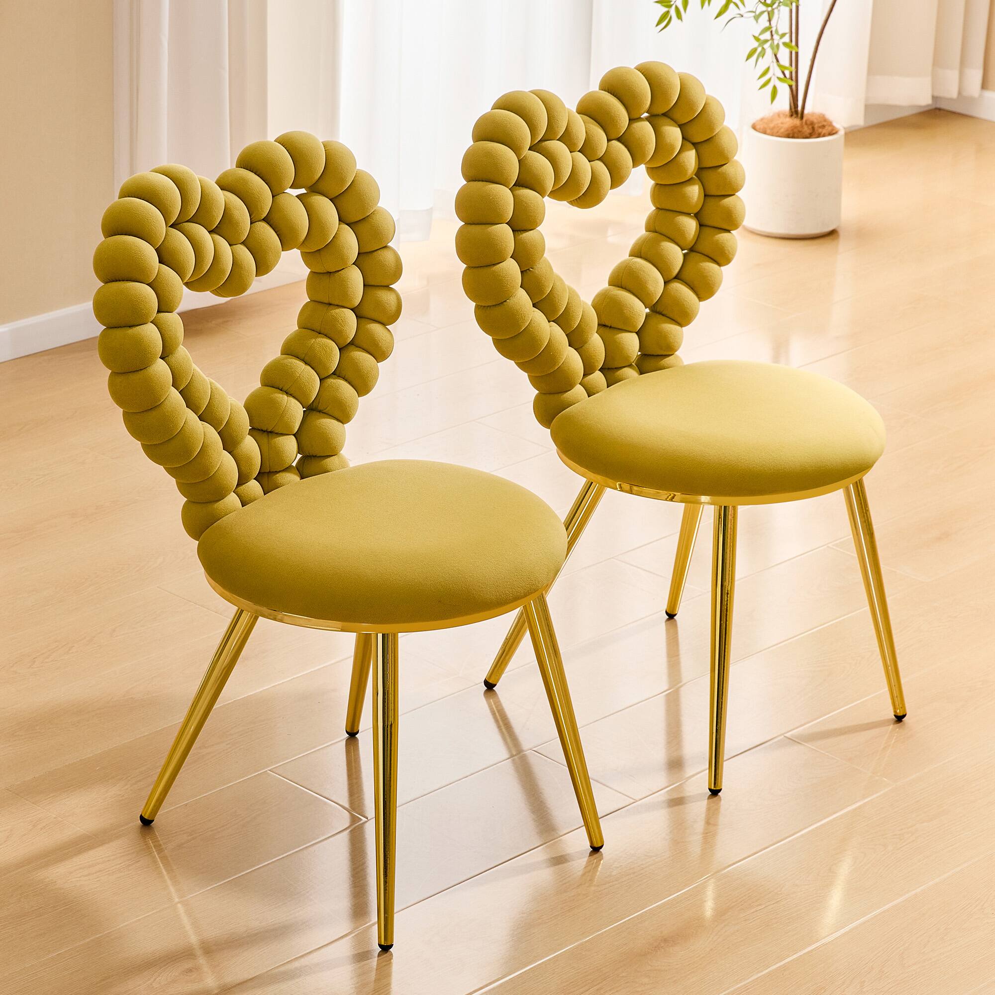 Angle. Loheer - Loheer Heart Accent Chair Yellow Velvet Decorative Side Chair for Vanity Dining Room with Gold Metal Frame 2.9 ft - Gold,Yellow.