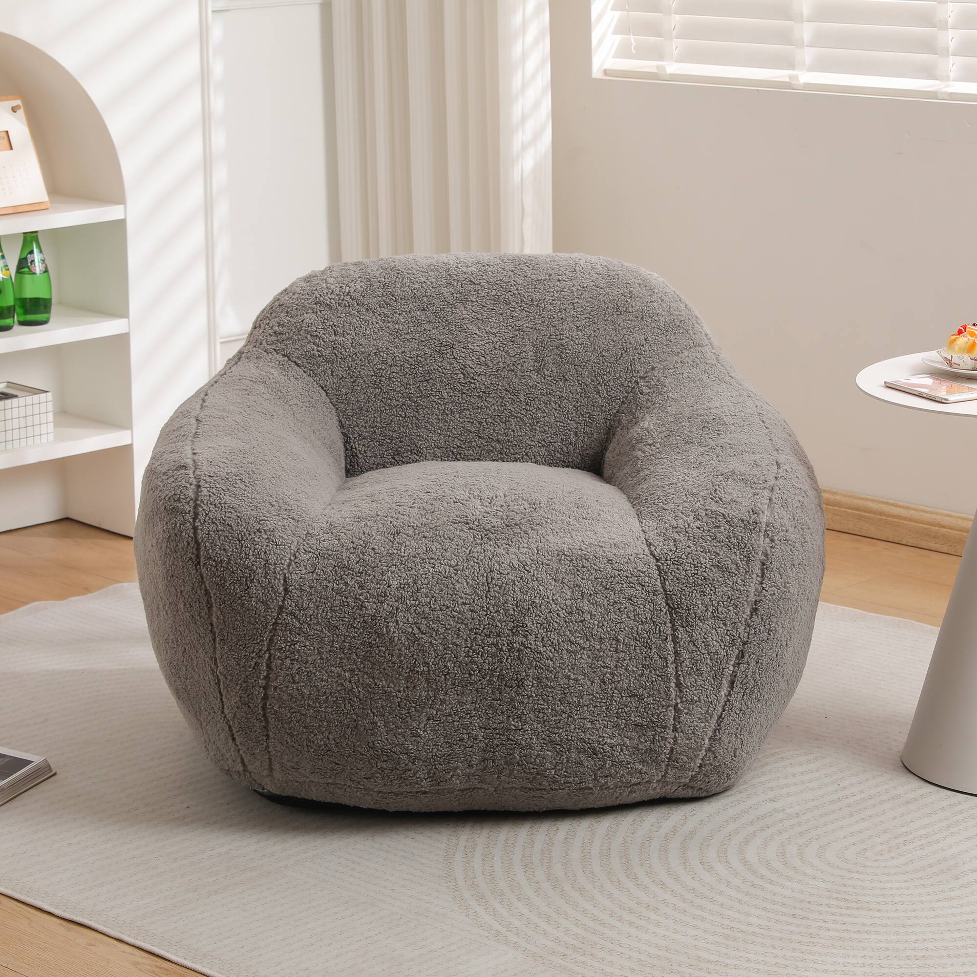 Angle. GOODSILO - Giant Memory Foam Filled Bean Bag Sofa with Armrests for Adults, Spacious Faux Fur Lounger for Living Room and Bedroom - Light Gray.