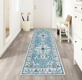 FINEAK - Boho 2'x6' Washable Non-Slip Hallway Runner Rug - Teal