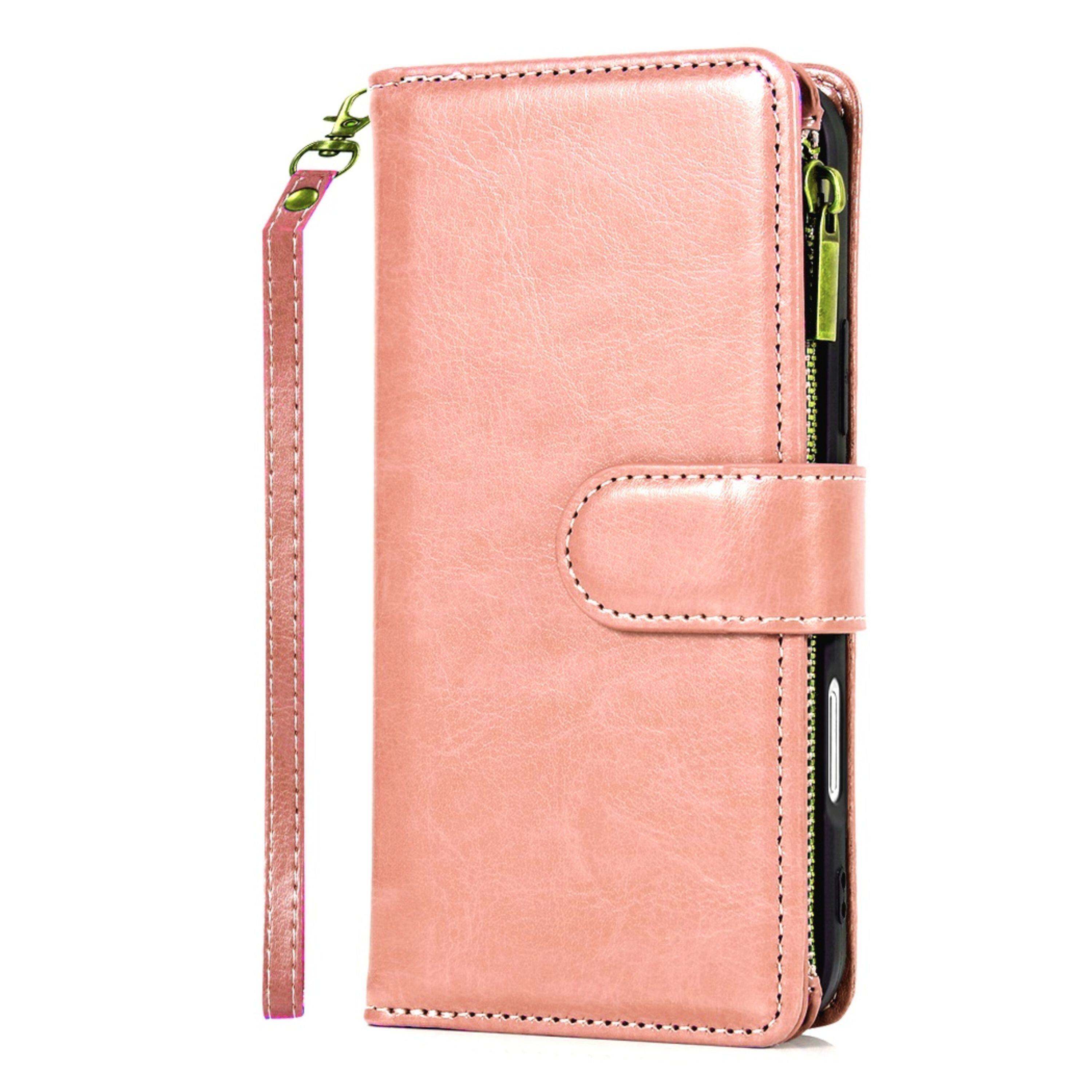 Back. Kitcheniva - PU Leather Phone Wallet Phone Case With Zipper Tempered Glass For iPhone 17 Rose Gold - Rose Gold.