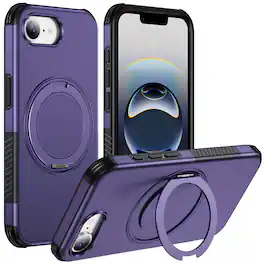 UUCOVER - Magnetic Case for iPhone 17e /iPhone 16e ,Shockproof TPU+PC Case Rind Holder Stand Case Compatible with MagSafe Cover - Deeppurple