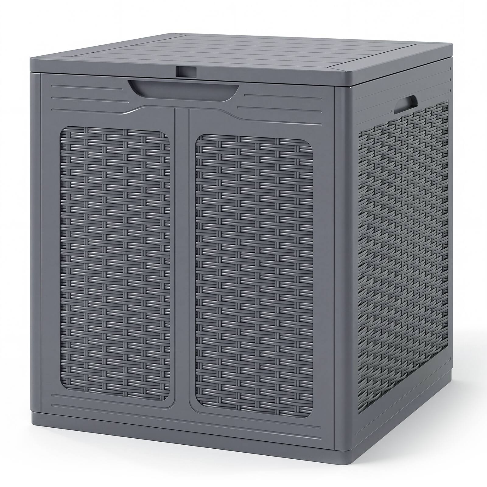 Alt View 9. Costway - Costway 39 Gallon Outdoor Storage Box with Rattan Patterns & Lockable Lid for Garden Tools - Gray.