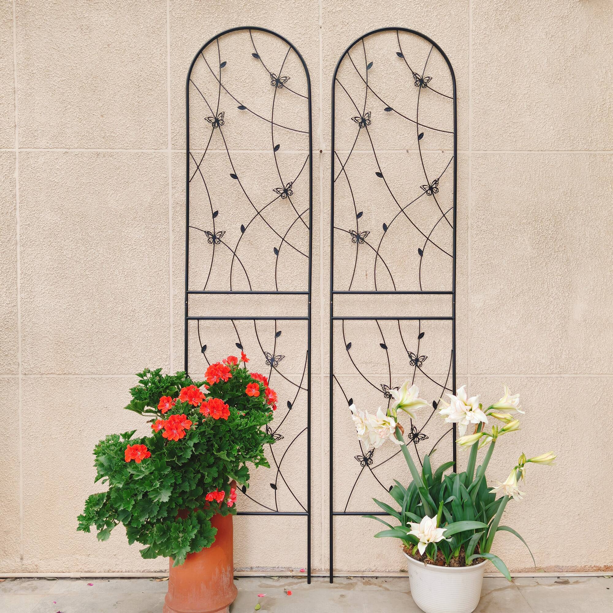 Left. Loheer - Rustproof Metal Garden Trellis 2 Pack 7.23 x 1.64 ft Plant Support for Climbing Flowers - Black.