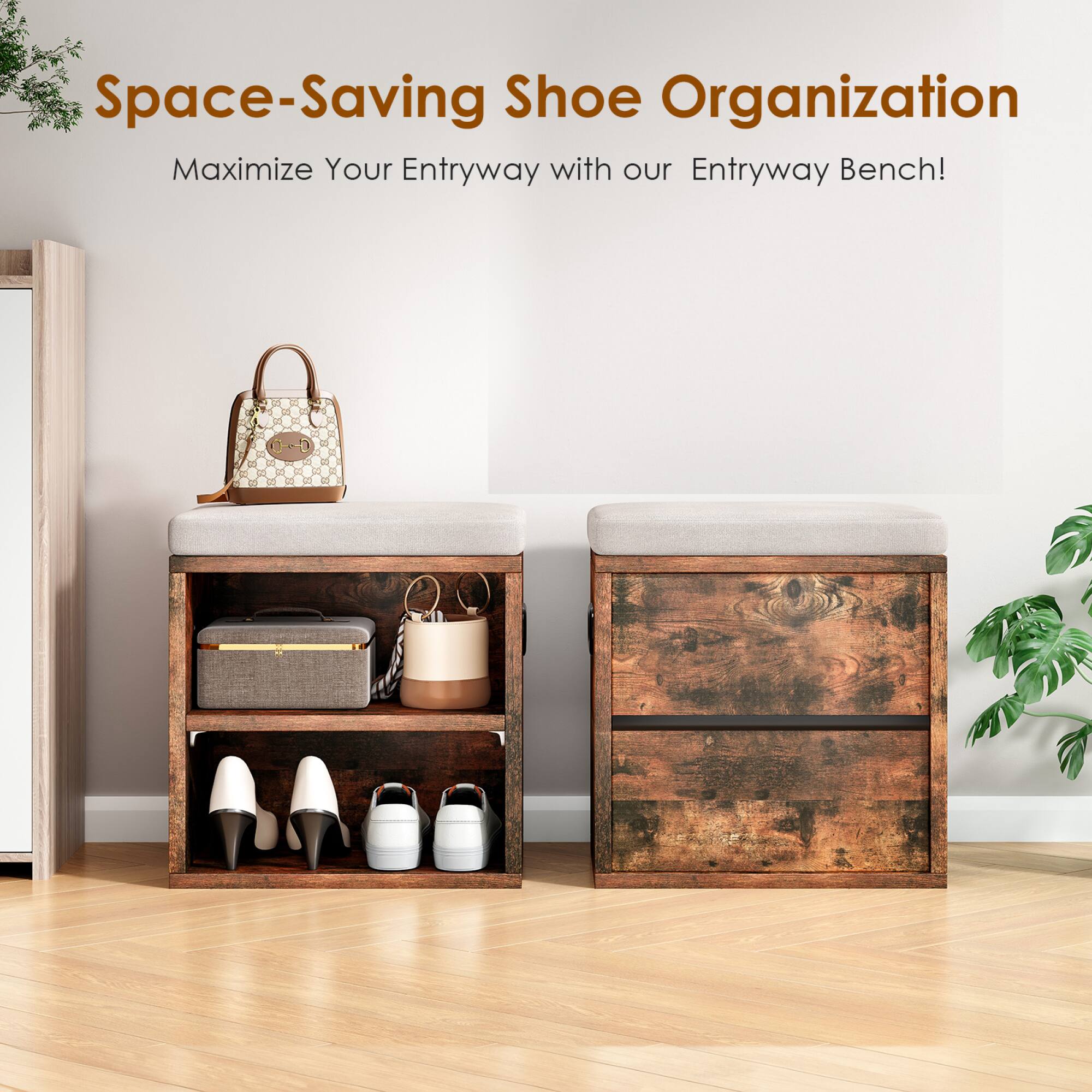 GOODSILO Compact Entryway Shoe Storage Bench with Removable Cushion for ... - Compact Entryway Furniture