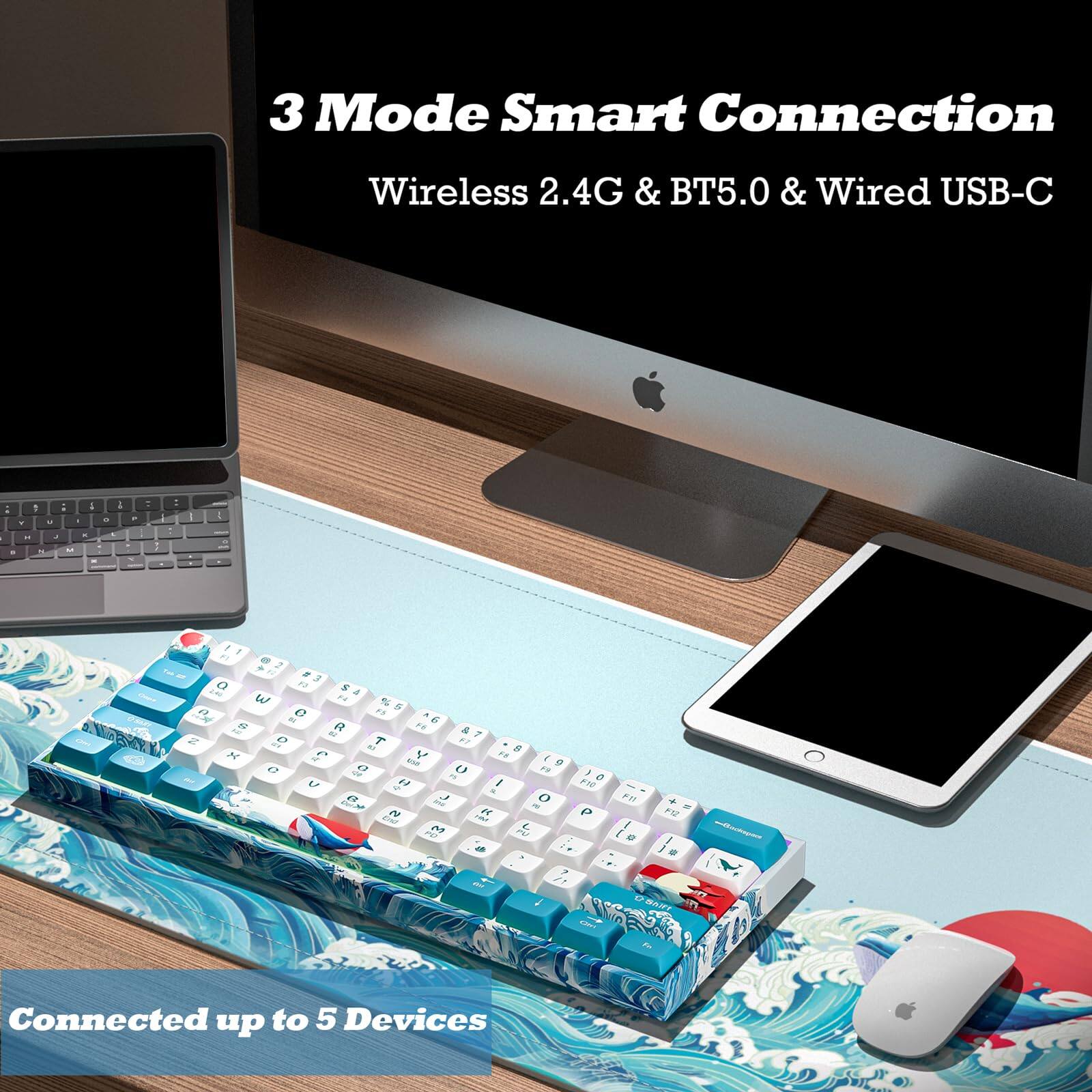 3 Mode Smart Connection  
Wireless 2.4G & BT5.0 & Wired USB-C  

Connected up to 5 Devices