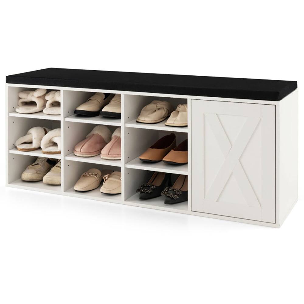 Alt View 4. Kadyn - 9-cube Shoe Bench with Adjustable Shelves and Removable Padded Cushion-White, Space-Saving Shoe Rack Organizer - White.
