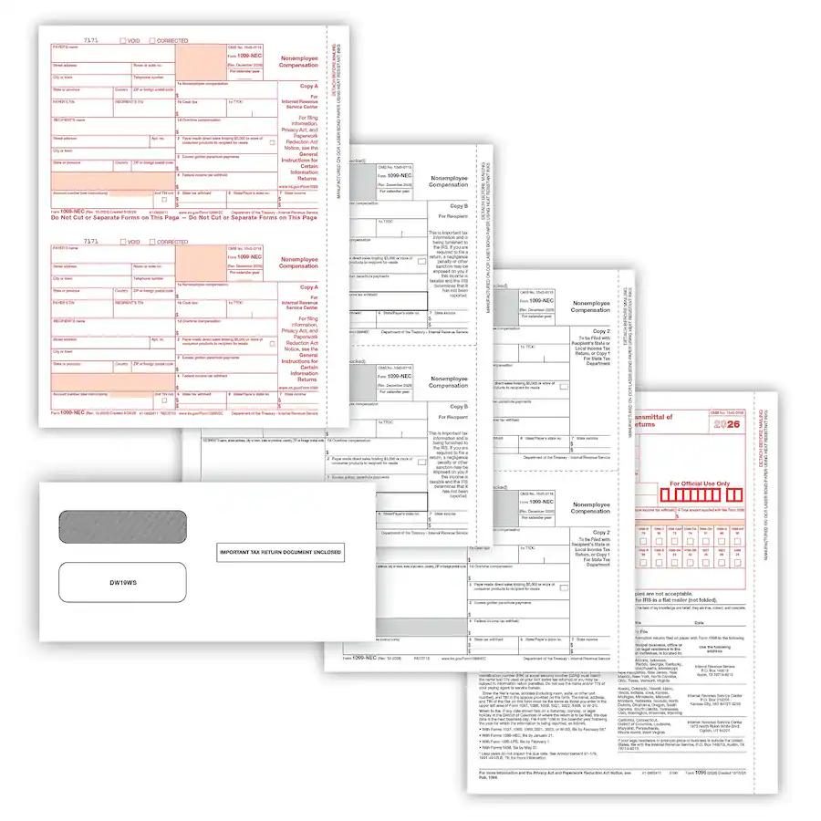 1099 Rules ComplyRight TaxRight 2026 1099 NEC Tax Forms Set with Envelopes ...