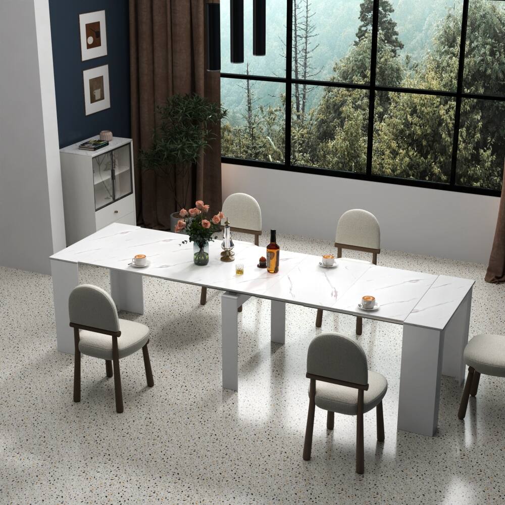 Left. Lirago - Extendible Rectangular Dining Table Multifunctional Console Desk 30.71"H x 20.08"D x 35.43"W Brown - White.