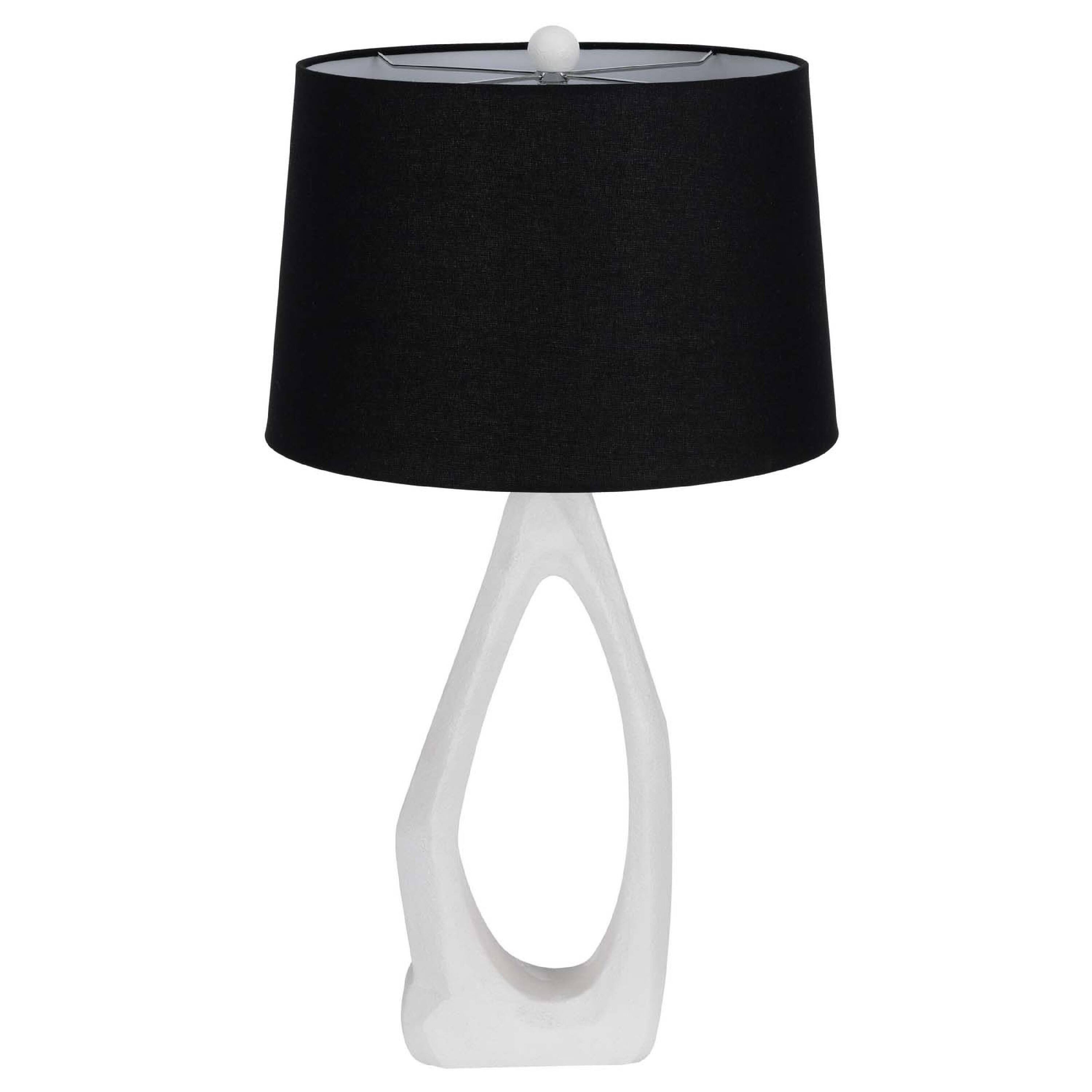 Left. Manhattan Lane - Table Lamp with Drum Shade, Sculpted Resin Base, 30 Inch - Hydrocal White, Black.
