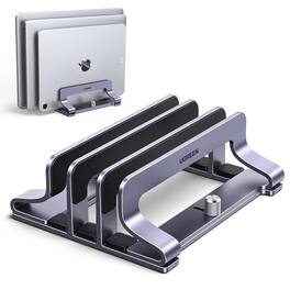 HongFei - 3-Slot Vertical Laptop Stand Holder Desk Compatible with MacBook Pro Air, Lenovo Ideapad, Surface Book, HP Notebook - Space Gray