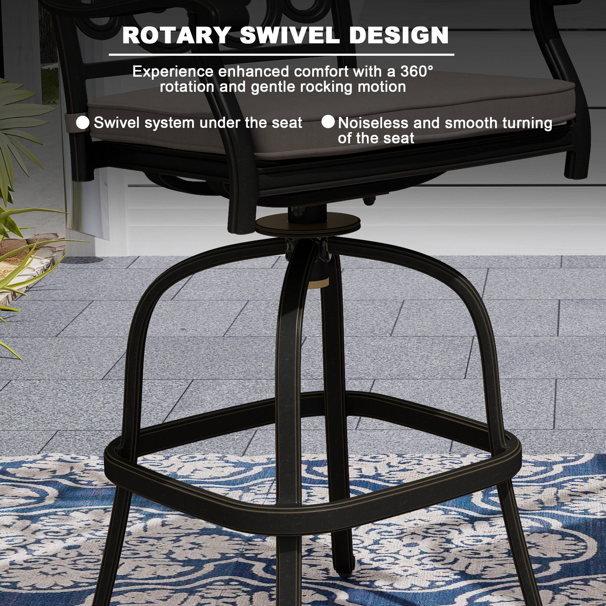 **ROTARY SWIVEL DESIGN**

Experience enhanced comfort with a 360° rotation and gentle rocking motion

- Swivel system under the seat
- Noiseless and smooth turning of the seat