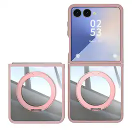 Dteck - Magnetic Clear Case For Samsung Galaxy Z Flip 7, Shockproof Anti-Scratch 360° Ring Holder Stand PC+TPU Protection Cover - Pink