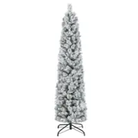 Costway - 6 FT Pre-Lit Slim Christmas Tree Flocked Decoration with Pine Needles & Lights - Green /White - Front_Zoom