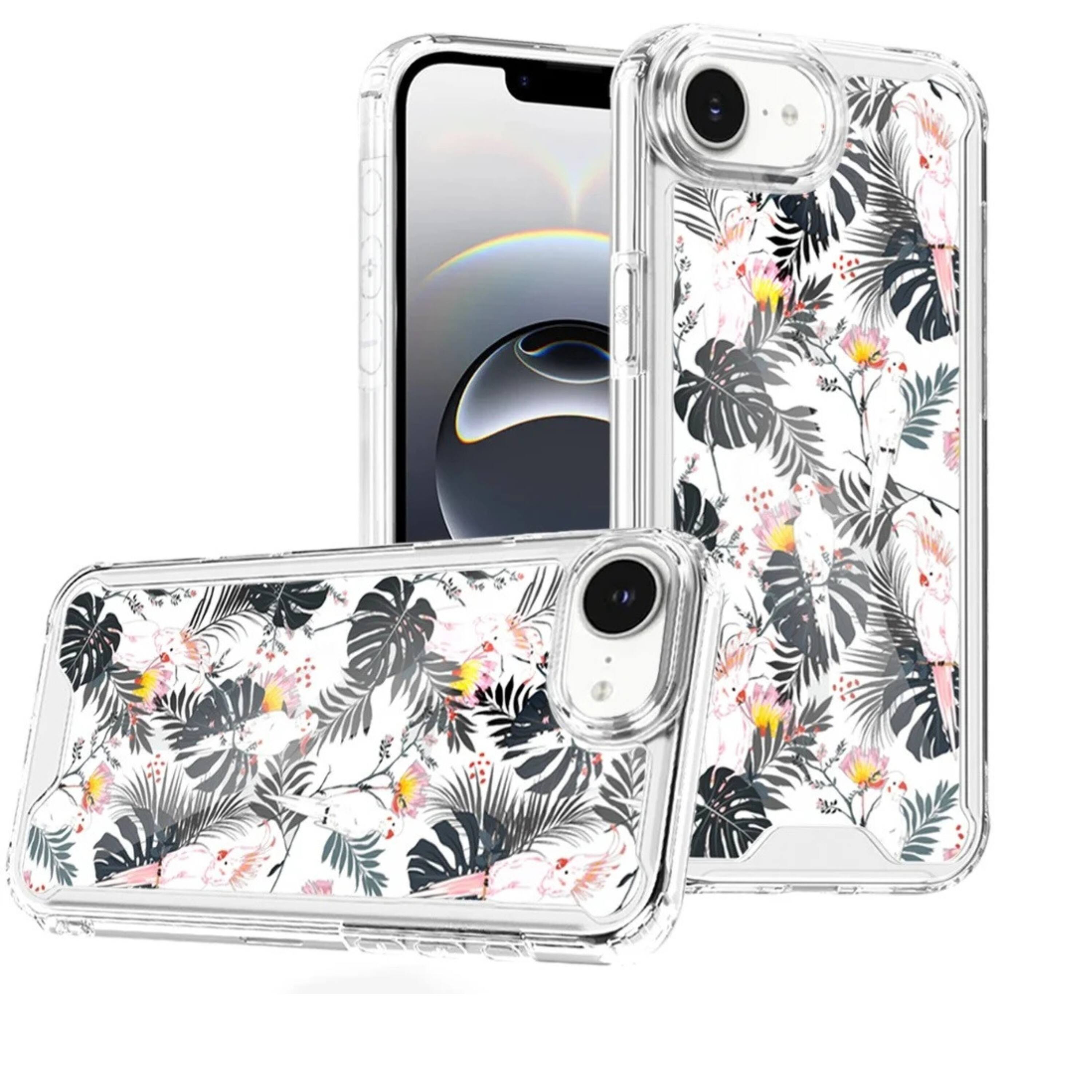 Front. Kitcheniva - Cute Print Design Clear TPU Phone Case With Tempered Glass For iPhone 16e 17e Flamingo - Flamingo.