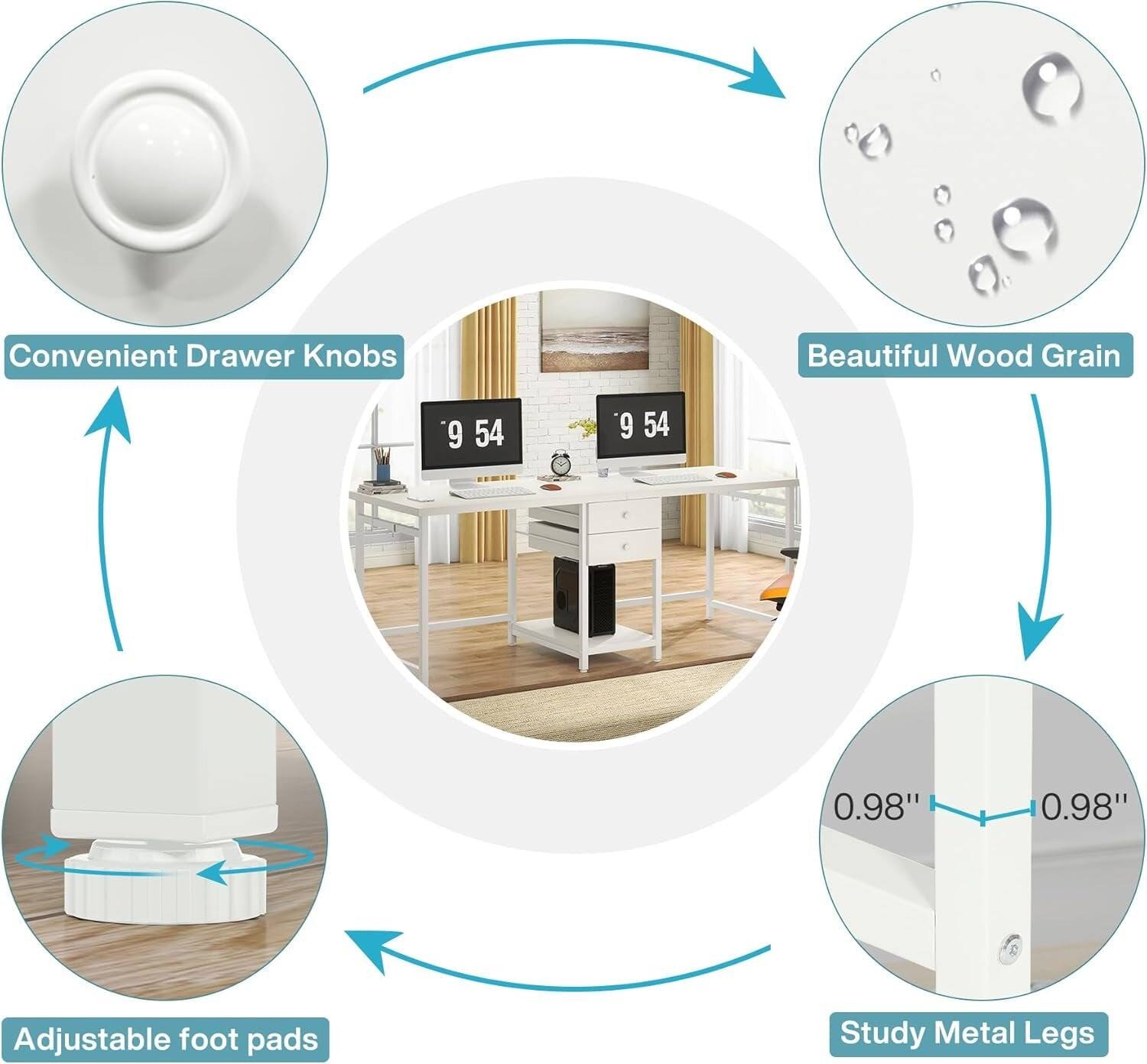 Convenient Drawer Knobs  
Beautiful Wood Grain  
9 54  
9 54  
0.98"  
0.98"  
Adjustable foot pads  
Study Metal Legs