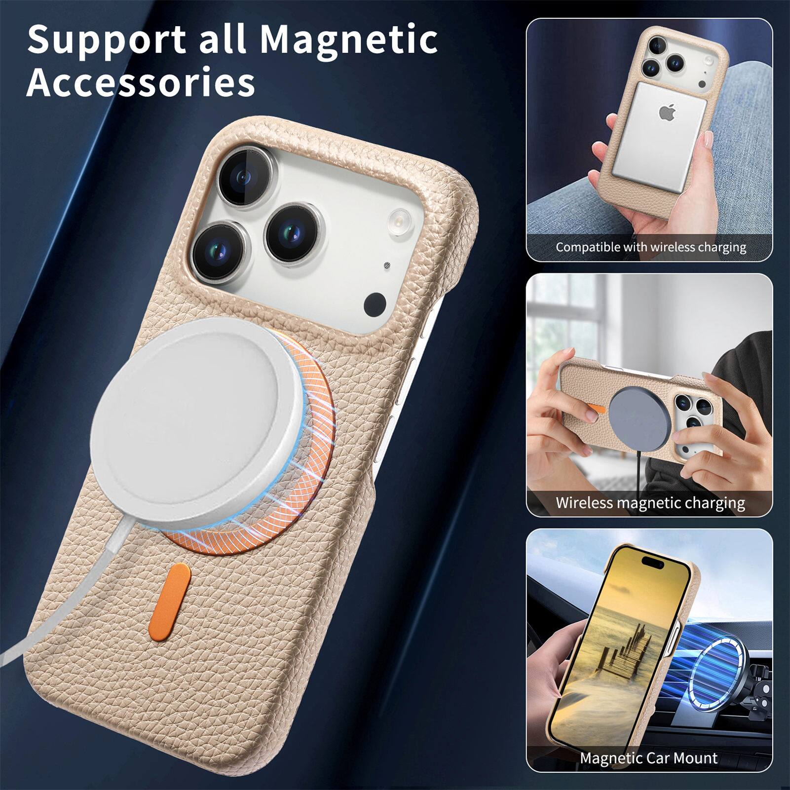 Support all Magnetic Accessories  
Compatible with wireless charging  
Wireless magnetic charging  
Magnetic Car Mount