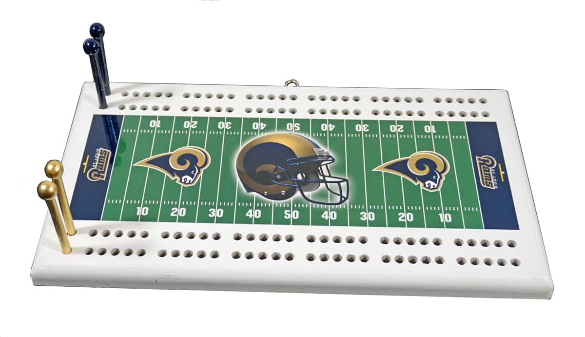 Baby Depot - St Louis Rams Classic 2 Track Wooden Field Shaped Cribbage Board & Pegs - Multi