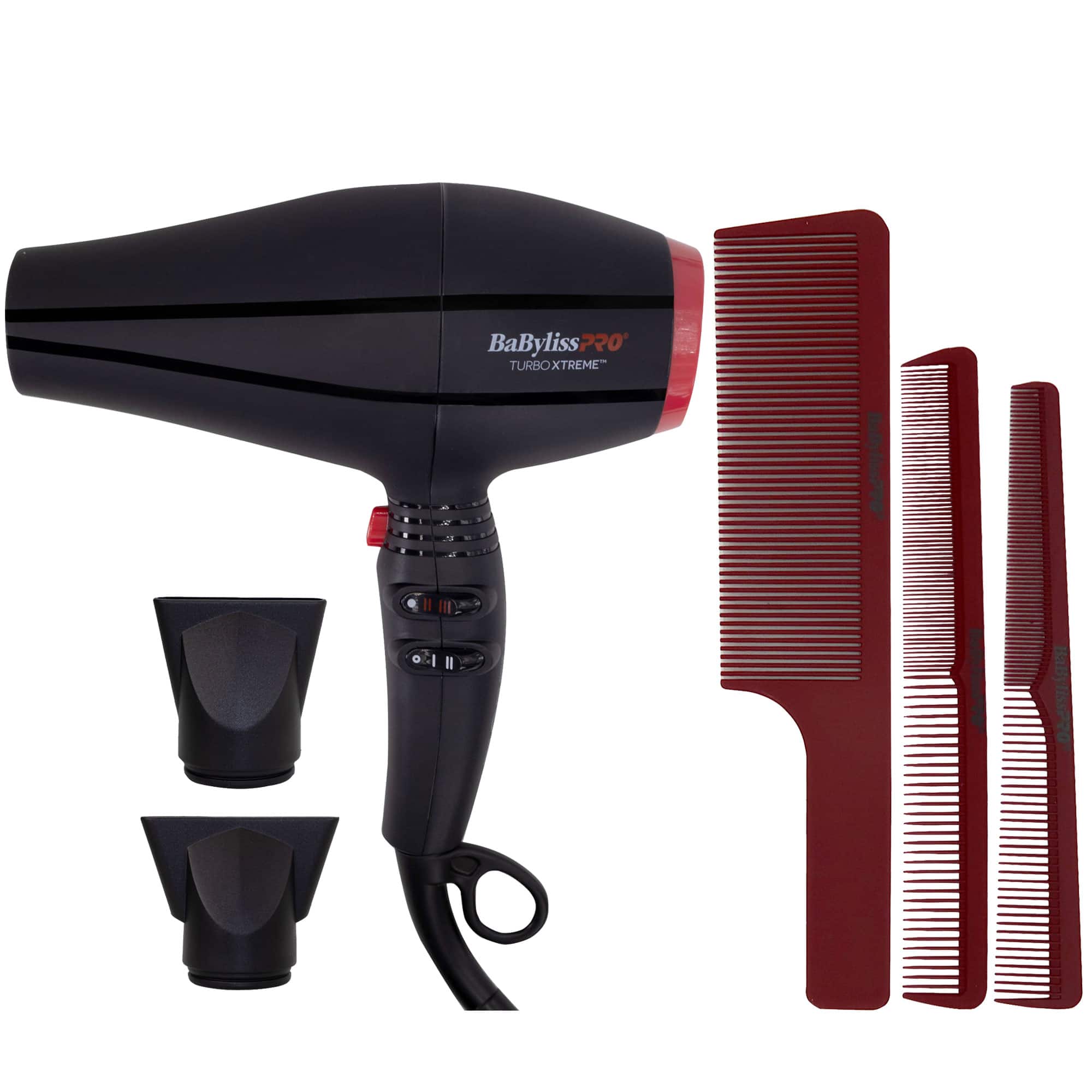 Babyliss - Pro Professional Turbo Xtreme Hair Dryer BAB9400UC with Comb Set Red - Black