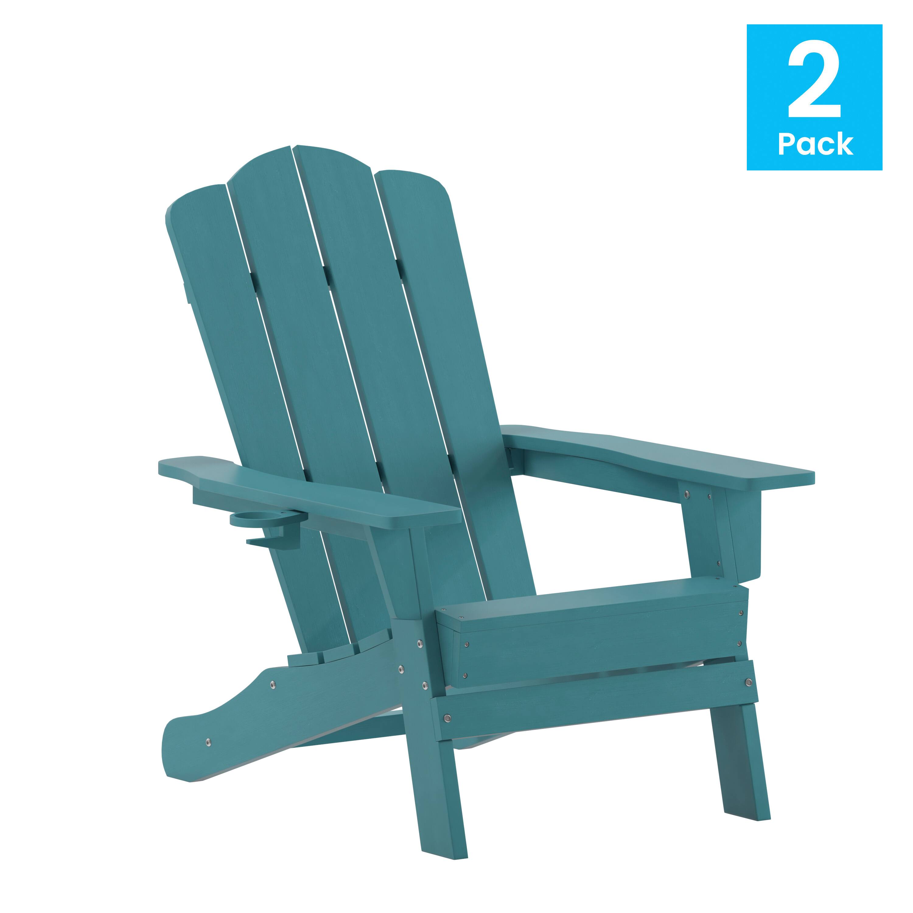 Alt View 1. Emma + Oliver - Tiverton Set of 2 Adirondack Chairs with Cup Holders, Weather Resistant HDPE Adirondack Chairs - Blue.