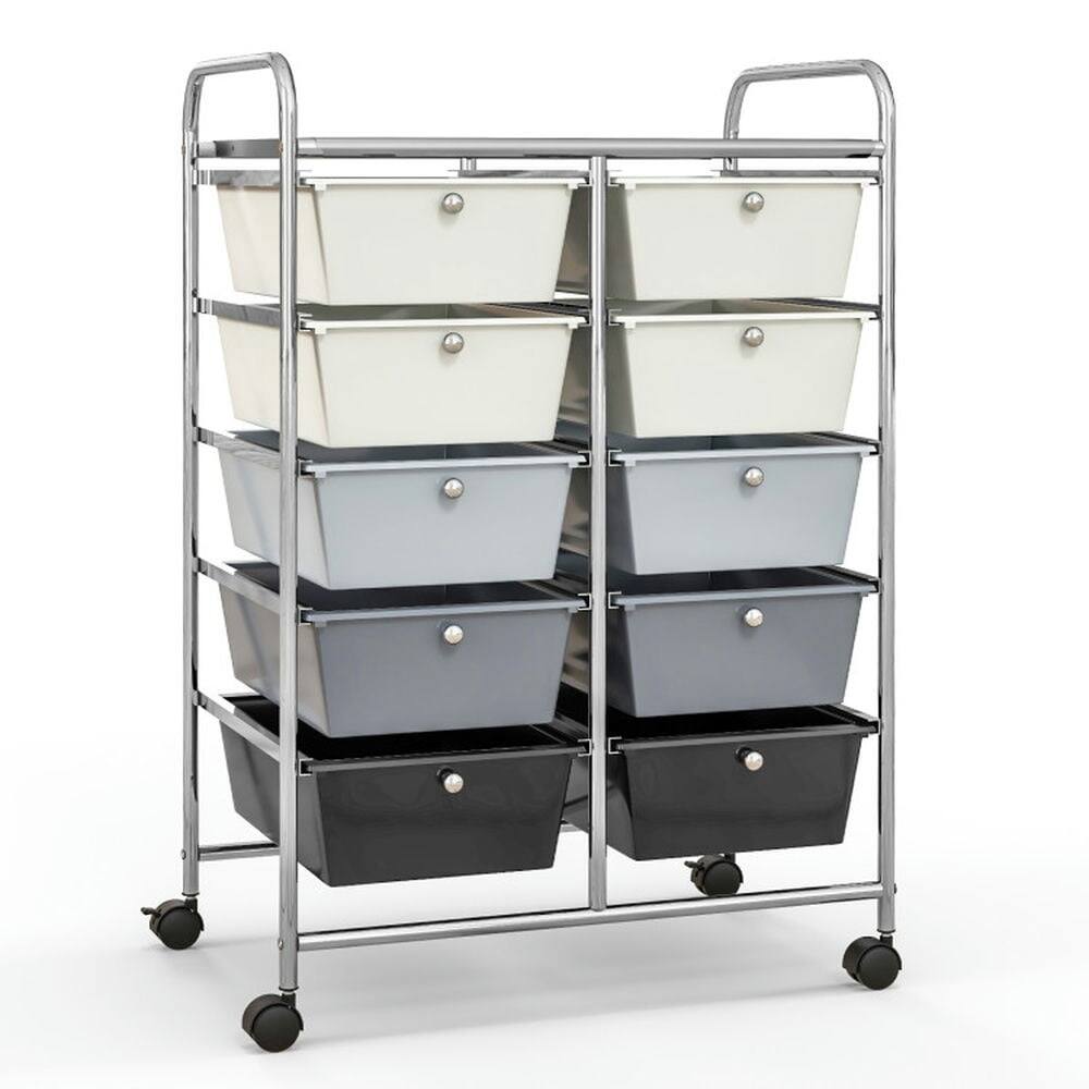 Back. Kadyn - Filing Cabinet Office Drawers, Office Storage Cabinet,10-Drawer Rolling Storage Cart-Beige & Gray.