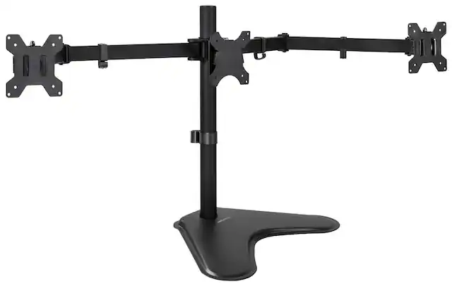 Front. Mount-It! - Freestanding Triple Monitor Desk Stand for 19″–27″ Screens with Height, Tilt, Swivel & Cable Management - Black.