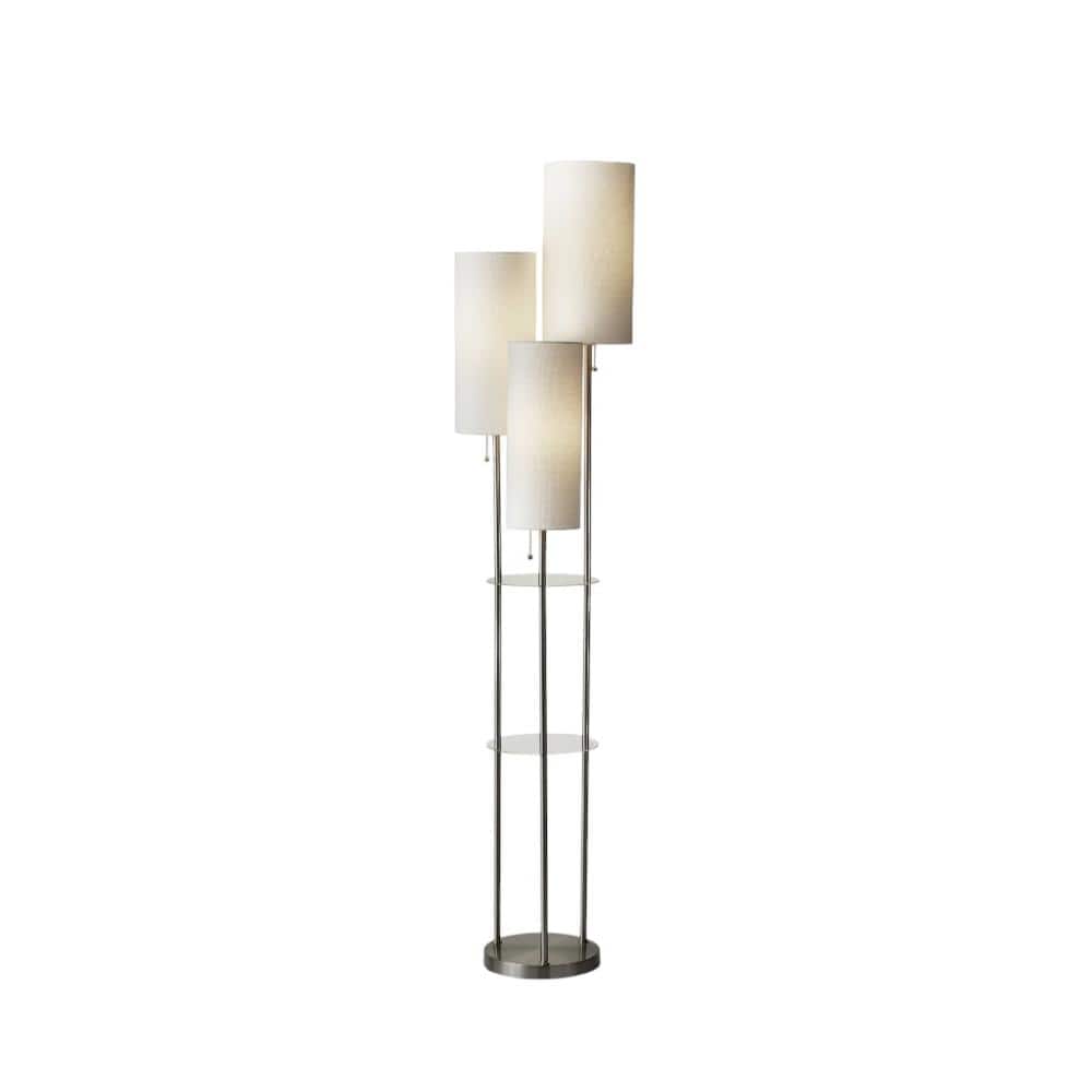 Hivvago - 68 Inch Three Light Novelty Floor Lamp With White Linen Cylinder Shade - Silver