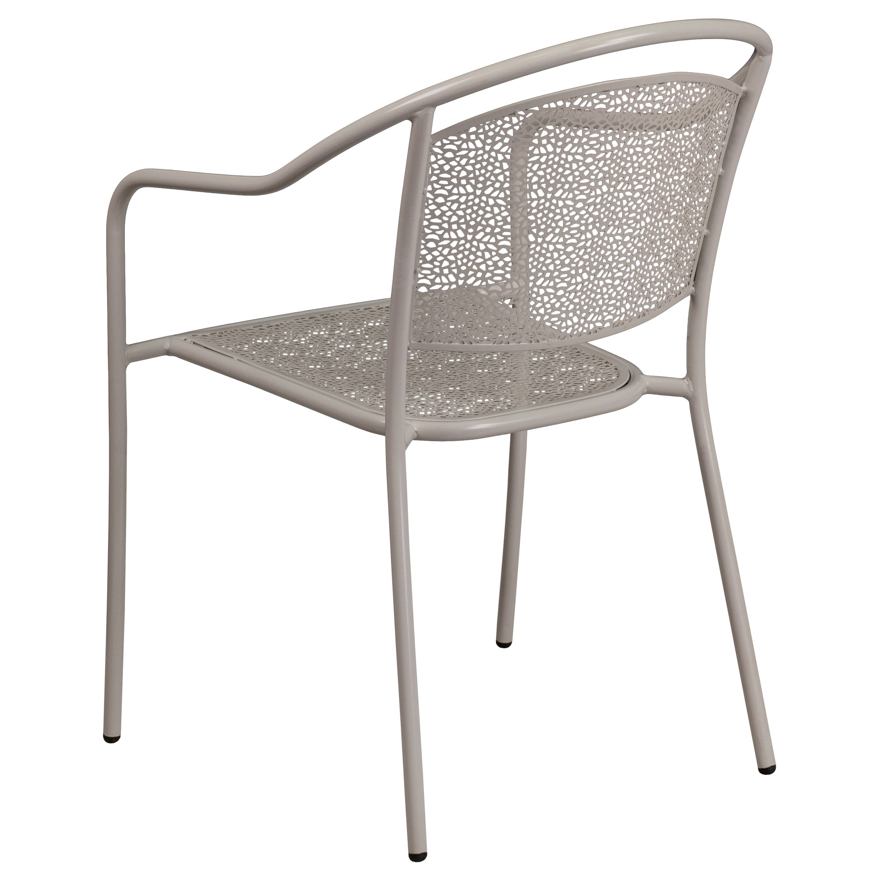 Alt View 3. Emma + Oliver - Commercial Grade Colorful Metal Patio Arm Chair with Round Back - Light Gray.