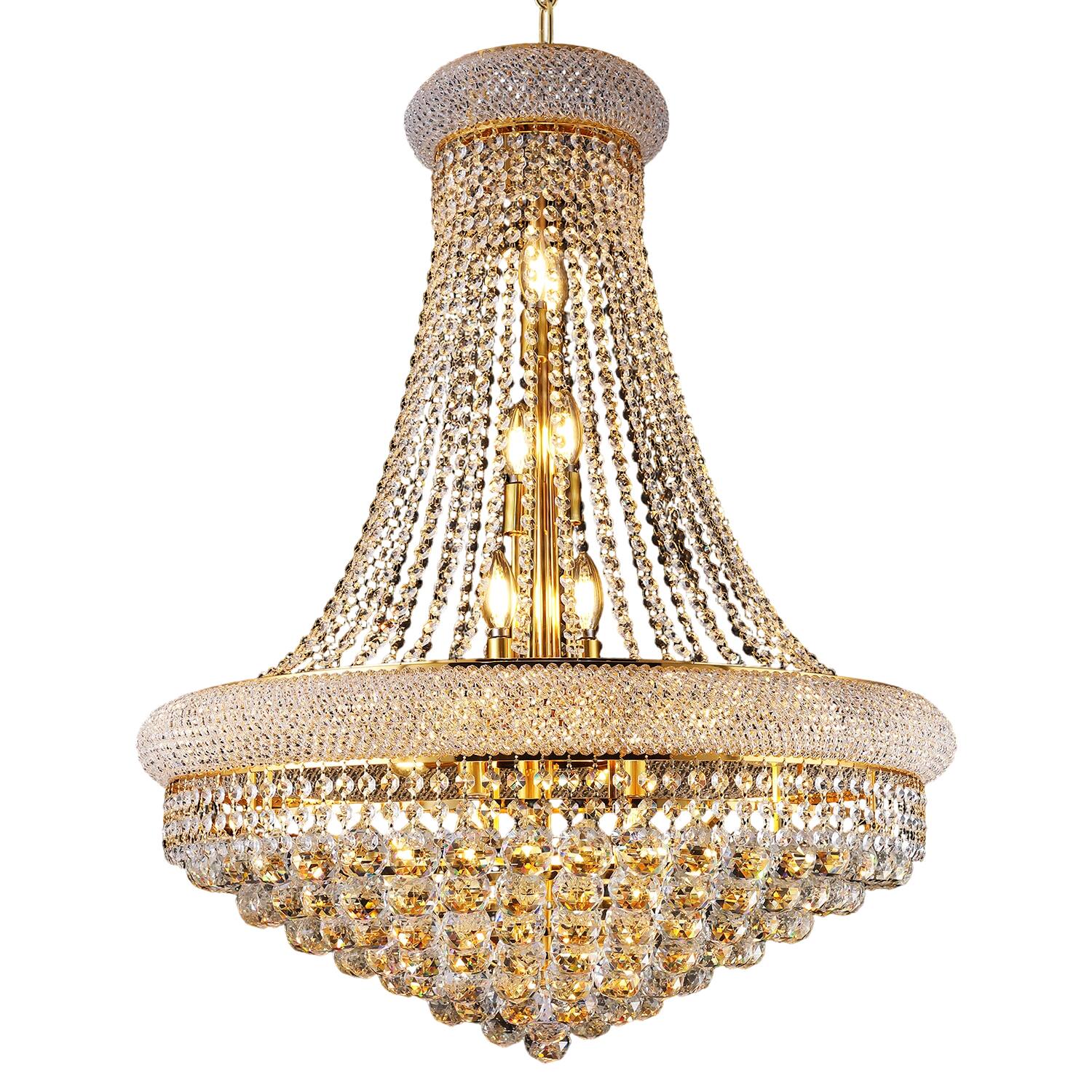 Alt View 2. Boyel Living - 28 Inch Gold Crystal Chandelier 15 Light French Empire Ceiling Light with LED Bulbs 3000K Warm Light.