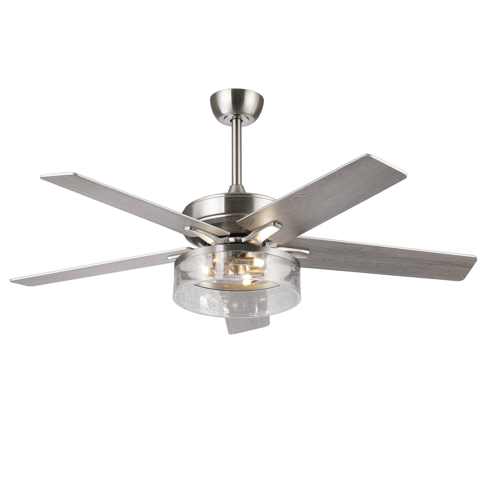 Alt View 6. Parrot Uncle - 52-inch Modern Satin Nickel Bubble Shade Ceiling Fan with Light and Reversible Blades - Sand Nickel.