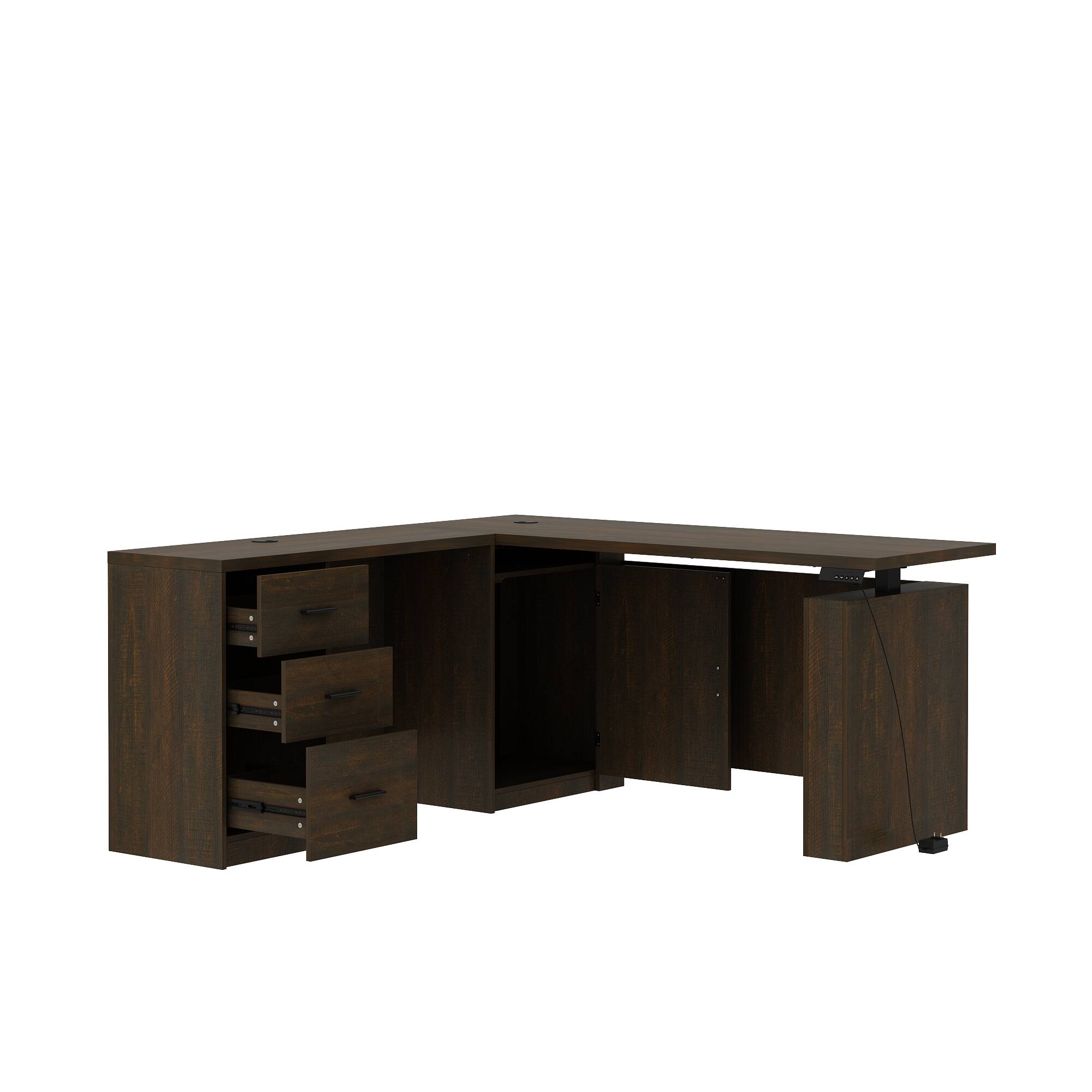 Left. Famapy - Famapy Electric Standing Desk: L - Shaped, Adjustable Height & Smart Storage - Brown.