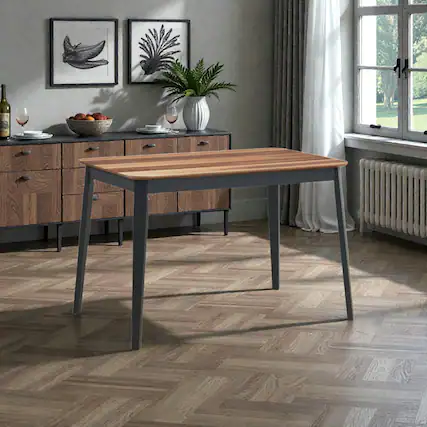 Front. Hivvago - Modern Rectangular Table with Mid-Century Aesthetic - Walnut + black.