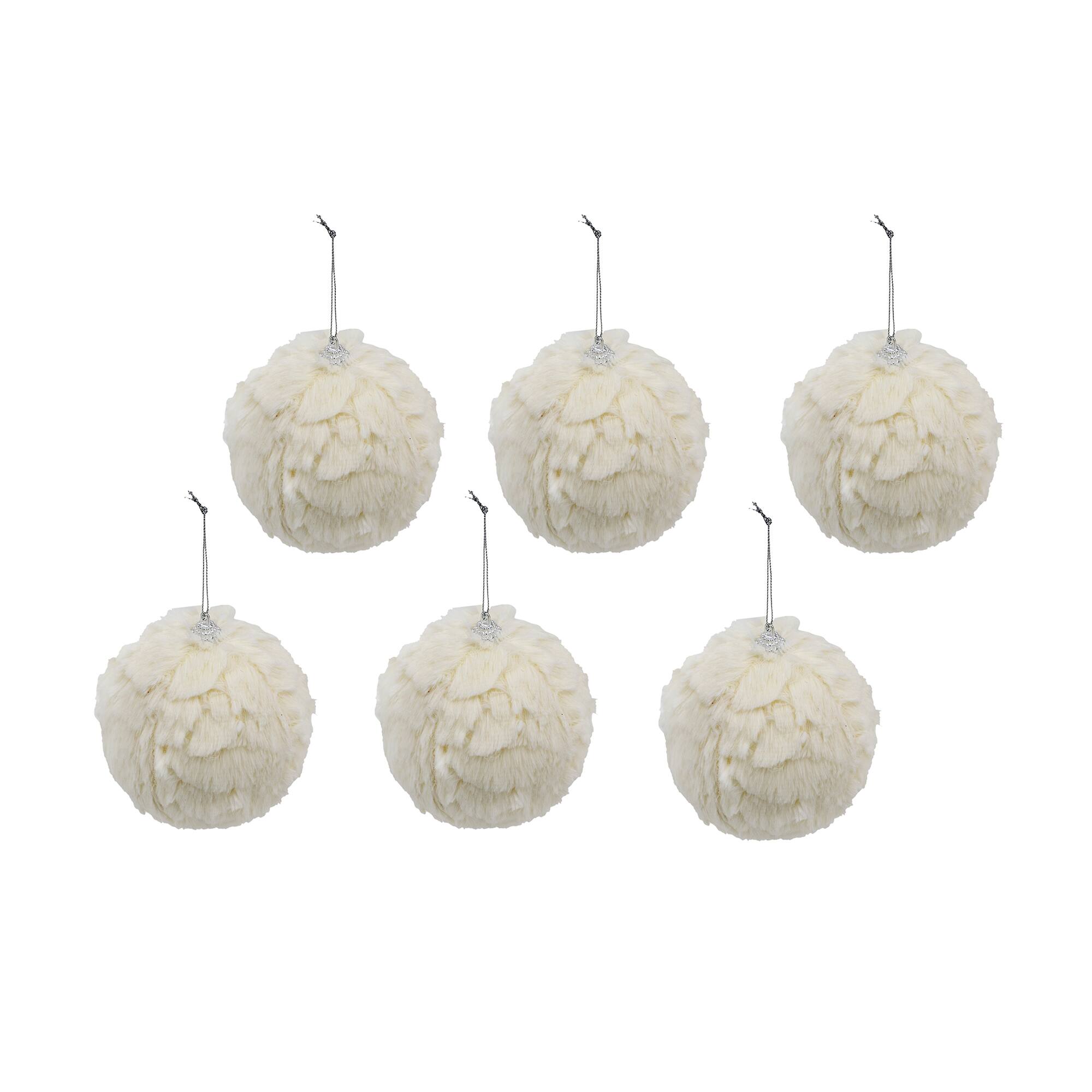 Front. Dexmalle - Dexmalle-Christmas Tree Decorative Hanging Cream Ruffle Ball Ornament-Set of 6,White - White.