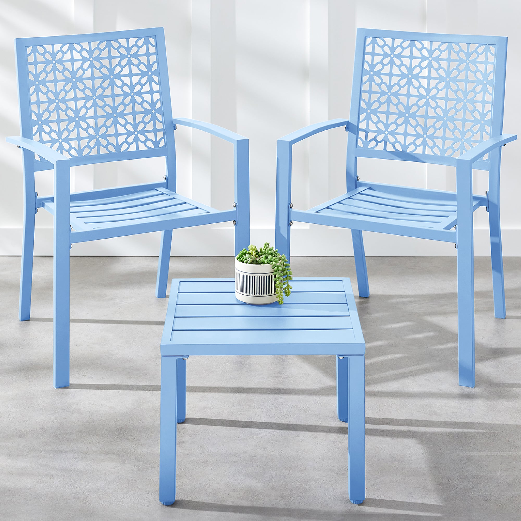 Best Choice Products - 3-Piece Stackable Patio Bistro Set, Outdoor Chat Furniture w/ 2 Chairs, Table - Sky Blue