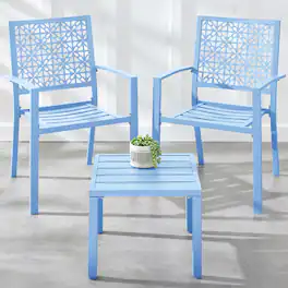 Best Choice Products - 3-Piece Stackable Patio Bistro Set, Outdoor Chat Furniture w/ 2 Chairs, Table - Sky Blue