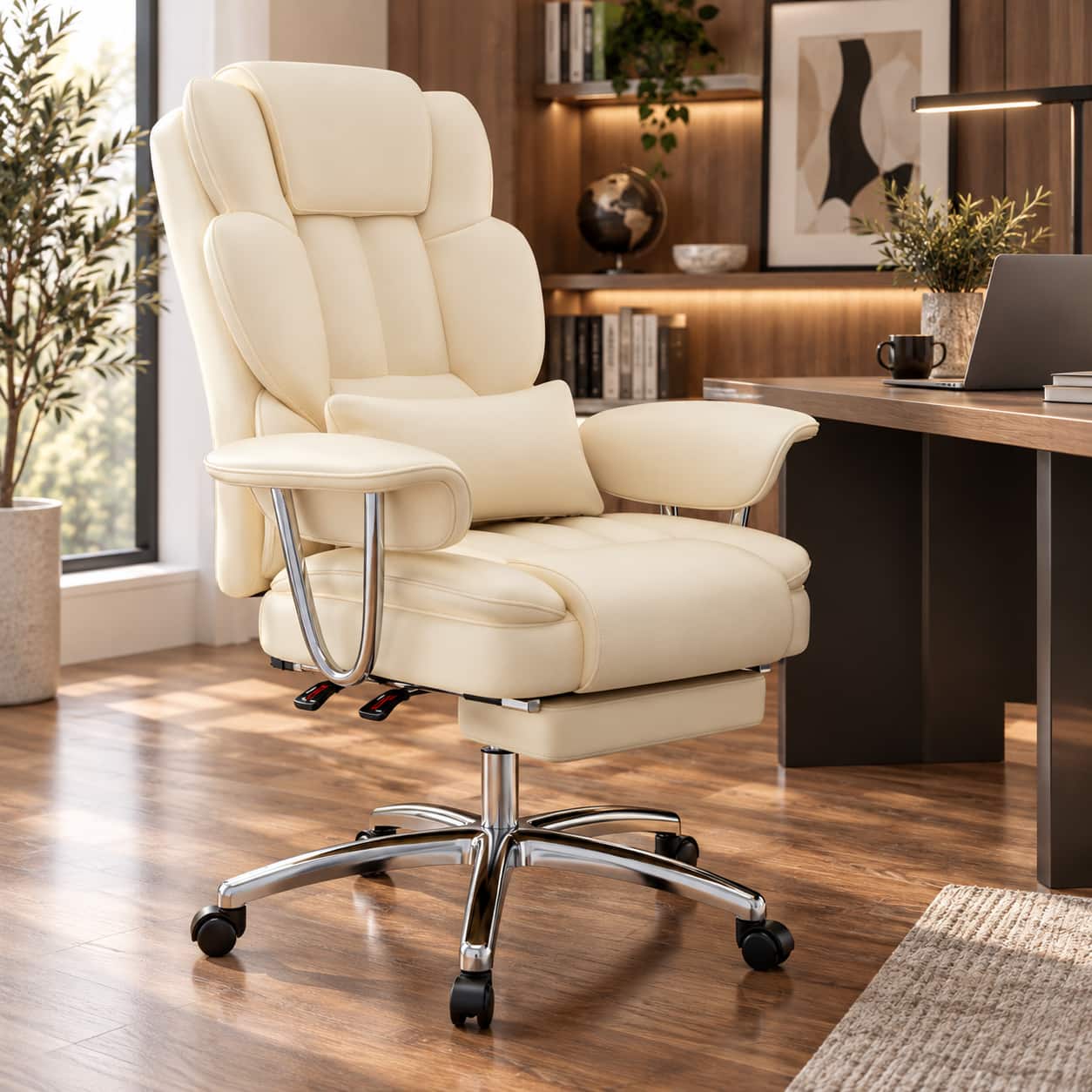 Anysun - Office Chair – Big and Tall Executive Office Chair with Footrest, Ergonomic Reclining High Back – 500 lbs Capacity - Beige