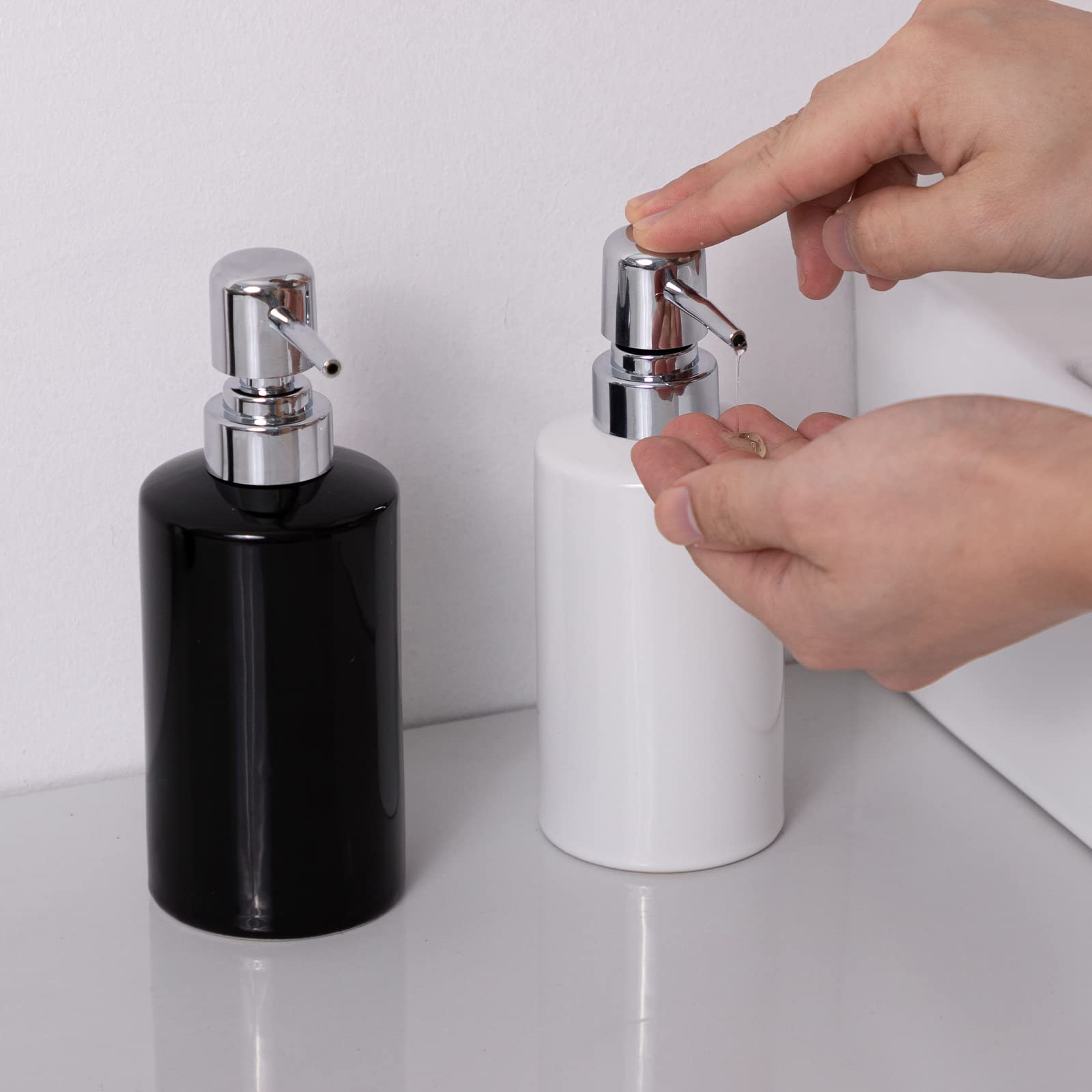 Alt View 7. Dapper Styles - Fe Soap Dispenser Ceramic Liquid Pump Refillable Dish For Kitchen Bathroom Washroom - Hands.