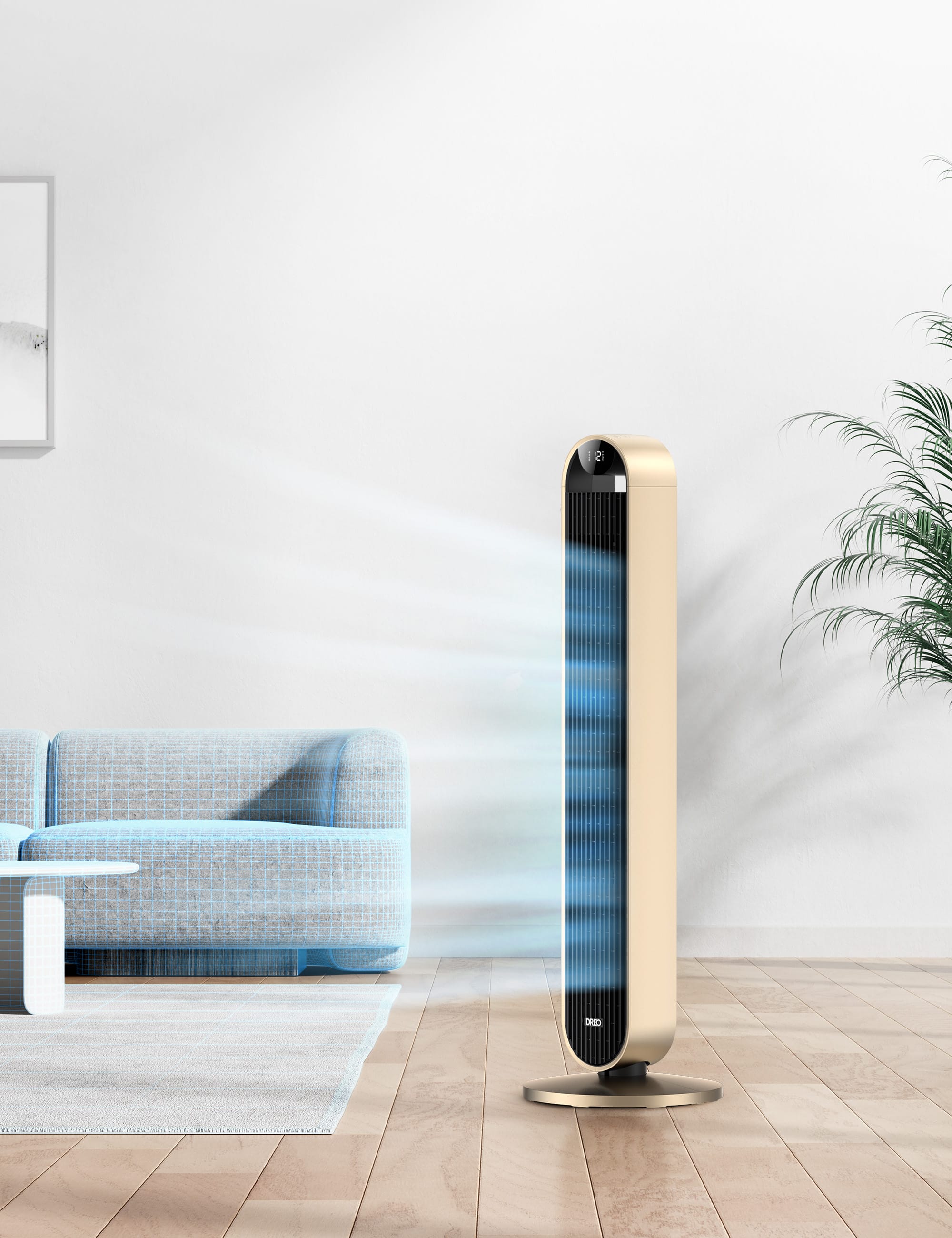 Alt View 13. Dreo - 120°Oscillating Bladeless Fan for Bedroom, 25dB Quiet DC Motor, Standing Fan with Remote, 12 Hyper Wind Speeds - Gold.