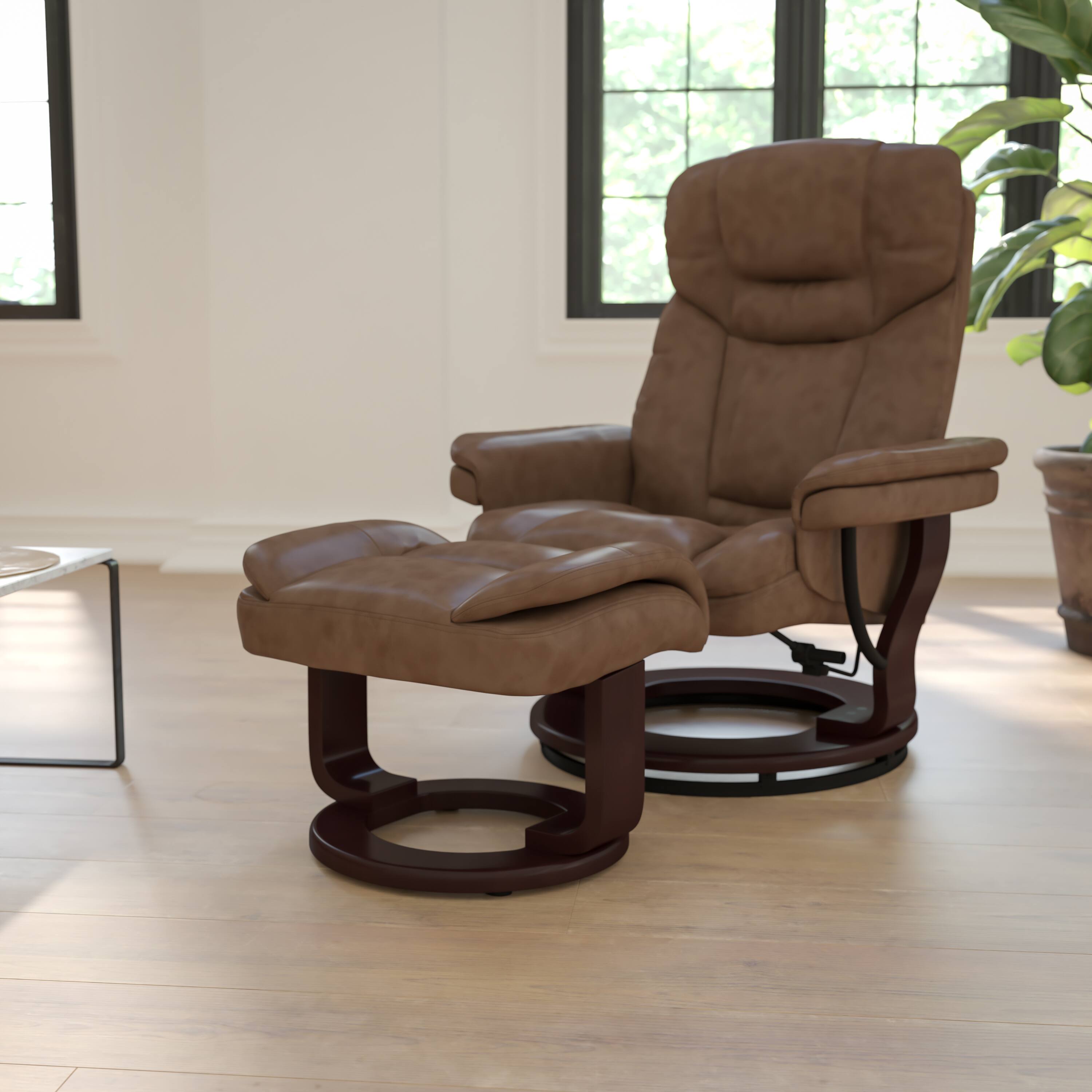 Alt View 12. Alamont Home - Allie Palimino LeatherSoft Multi-Position Recliner &Curved Ottoman w/Mahogany Base - Palimino.