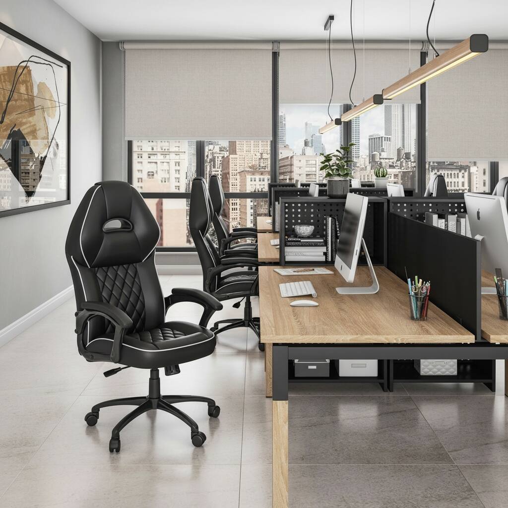 Alt View 6. Forest'nSky - High-Back Executive Sport Race Office Chair, Black Ergonomic Racing Style - Black.