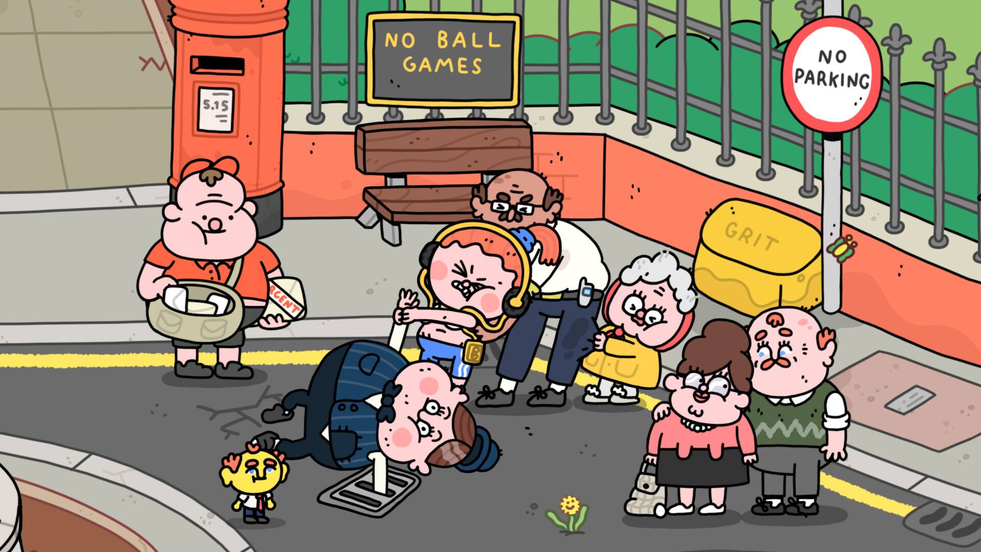 The text on the image reads: "No Ball Games No Parking 5.15."