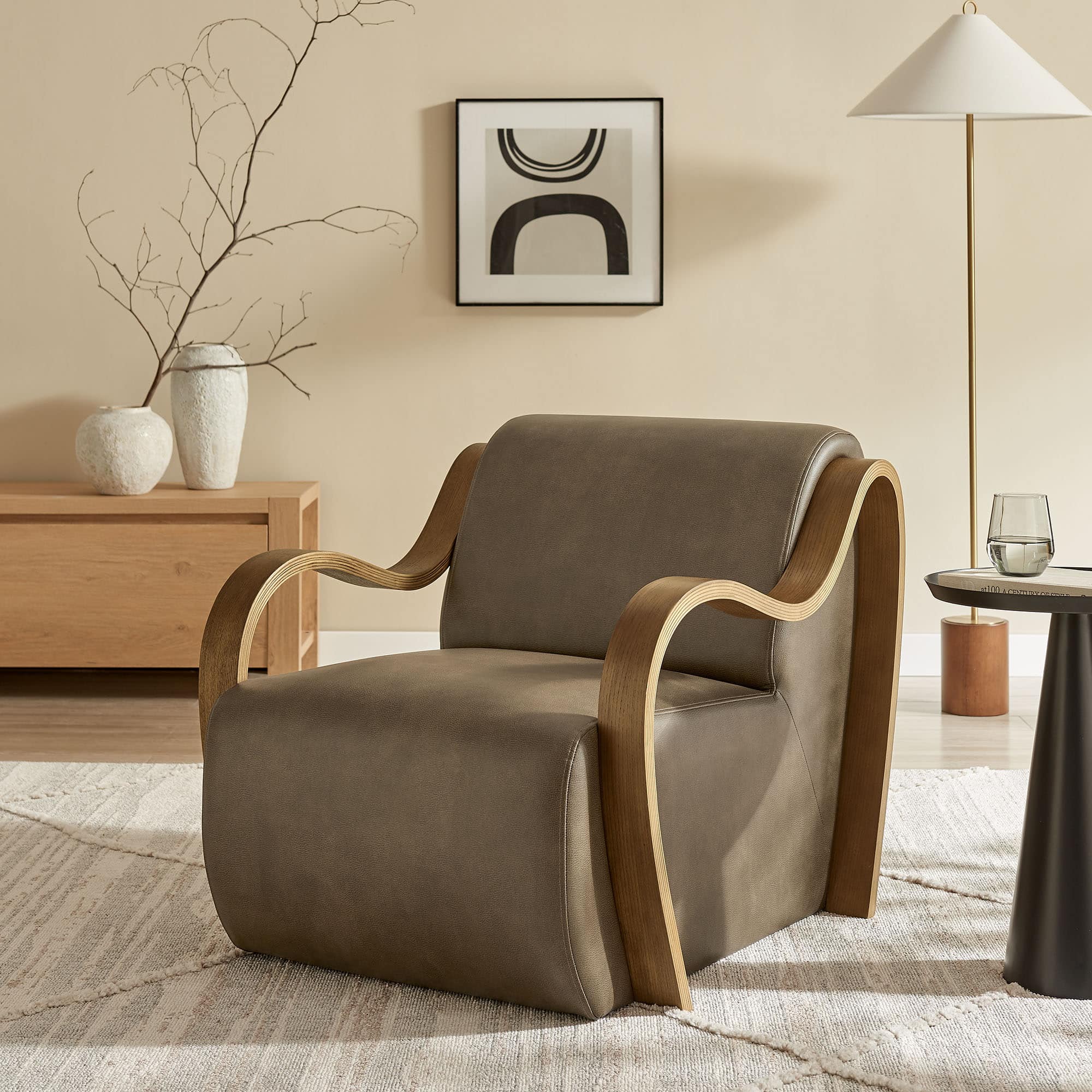 Atrium Vegan Leather Accent Armchair by Modway - Mushroom