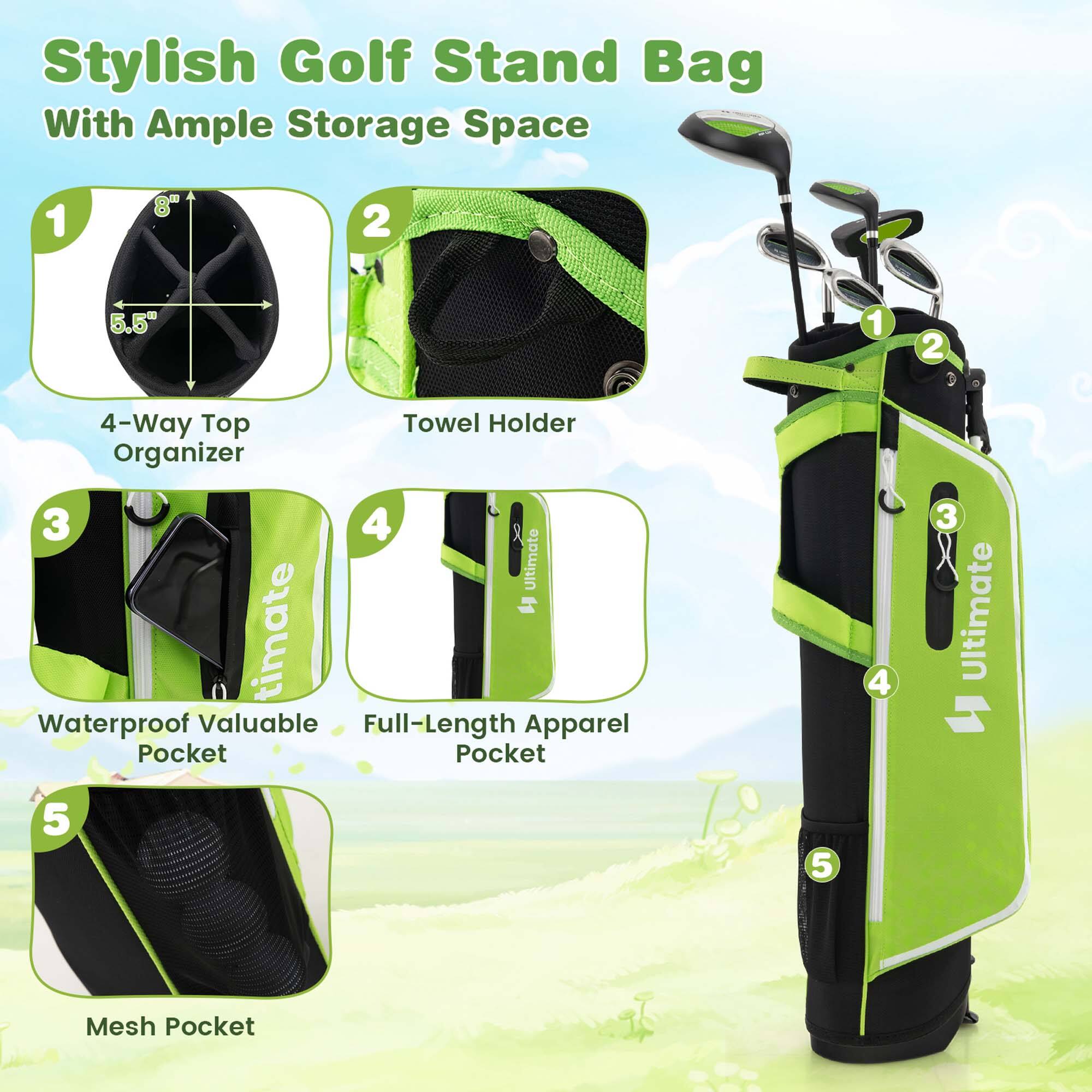 Stylish Golf Stand Bag With Ample Storage Space

1. 4-Way Top Organizer
   - 8" x 5.5"

2. Towel Holder

3. Waterproof Valuable Pocket

4. Full-Length Apparel Pocket

5. Mesh Pocket
