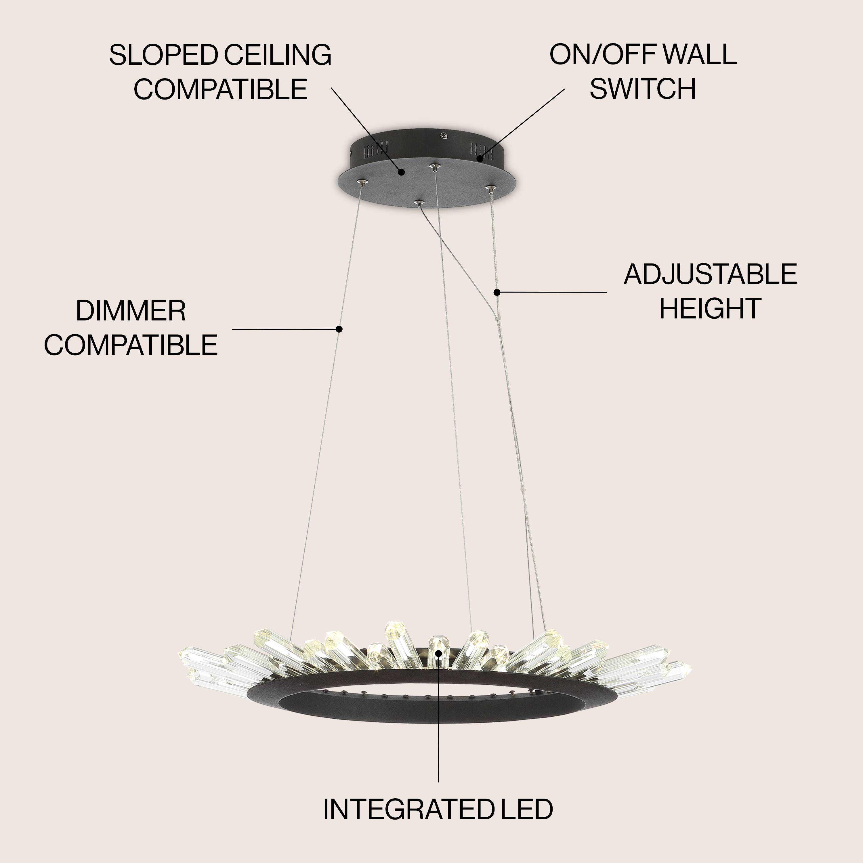 SLOPED CEILING COMPATIBLE  
ON/OFF WALL SWITCH  
DIMMER COMPATIBLE  
ADJUSTABLE HEIGHT  
INTEGRATED LED
